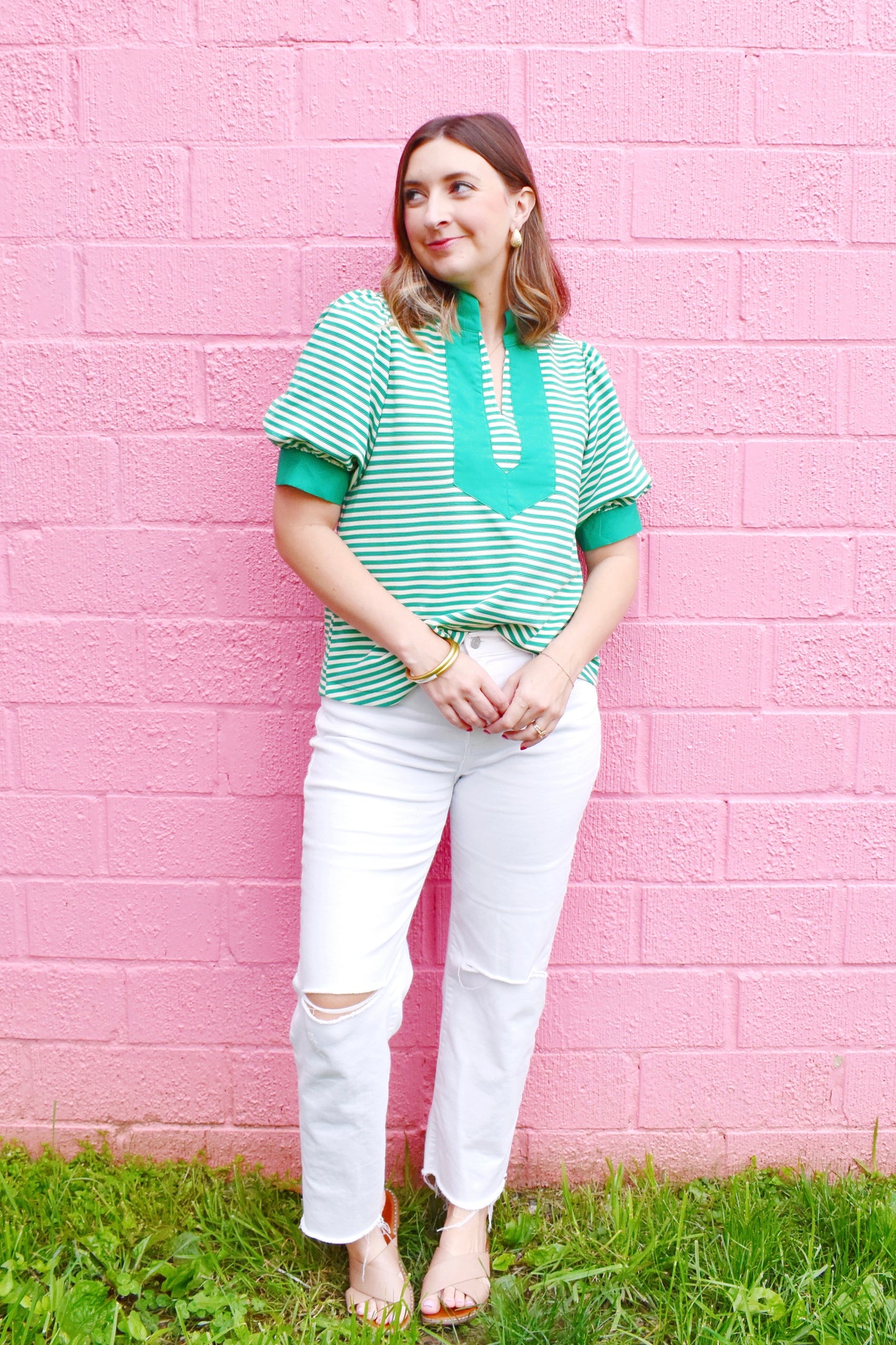 Green Stripe Contrast Top