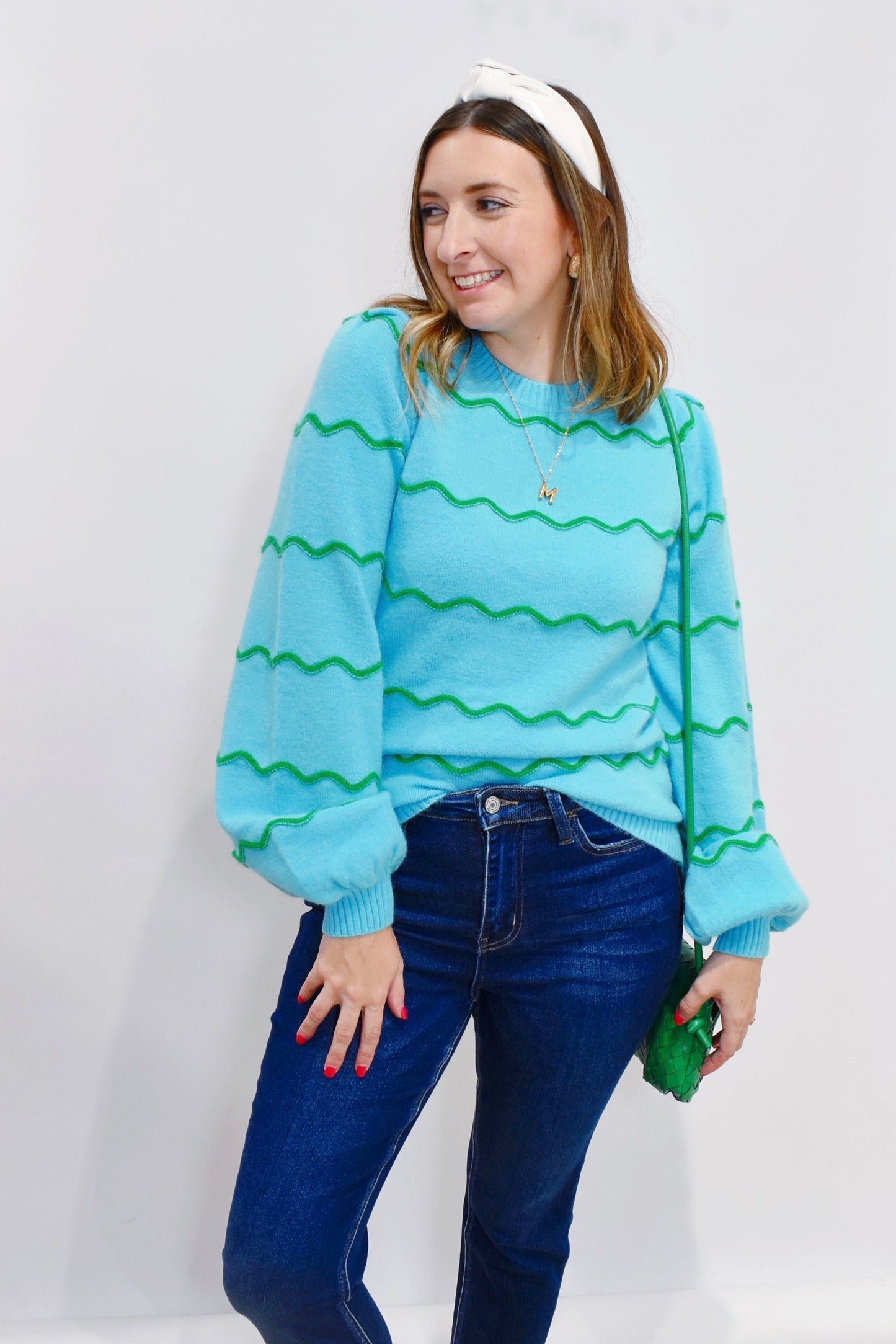 Blue Green Wavy Stripe Sweater