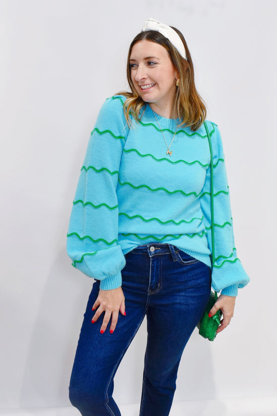 Blue Green Wavy Stripe Sweater