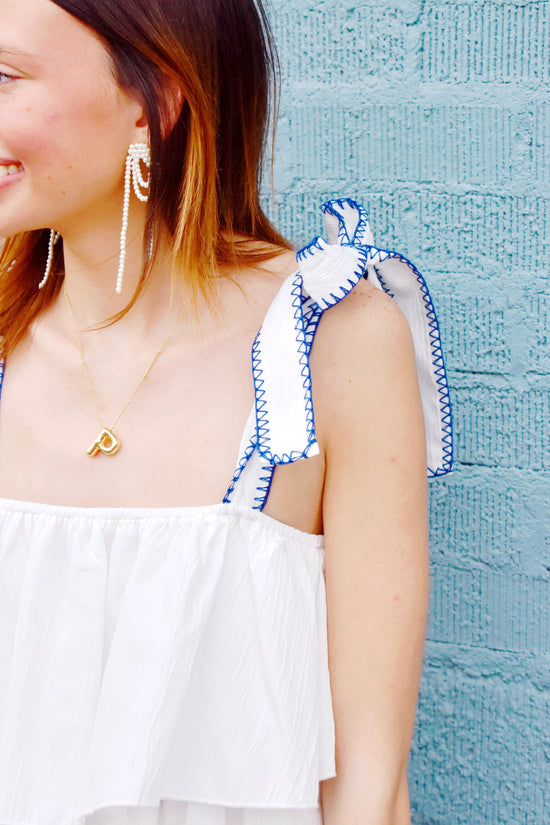 White & Royal Tiered Ruffle Top