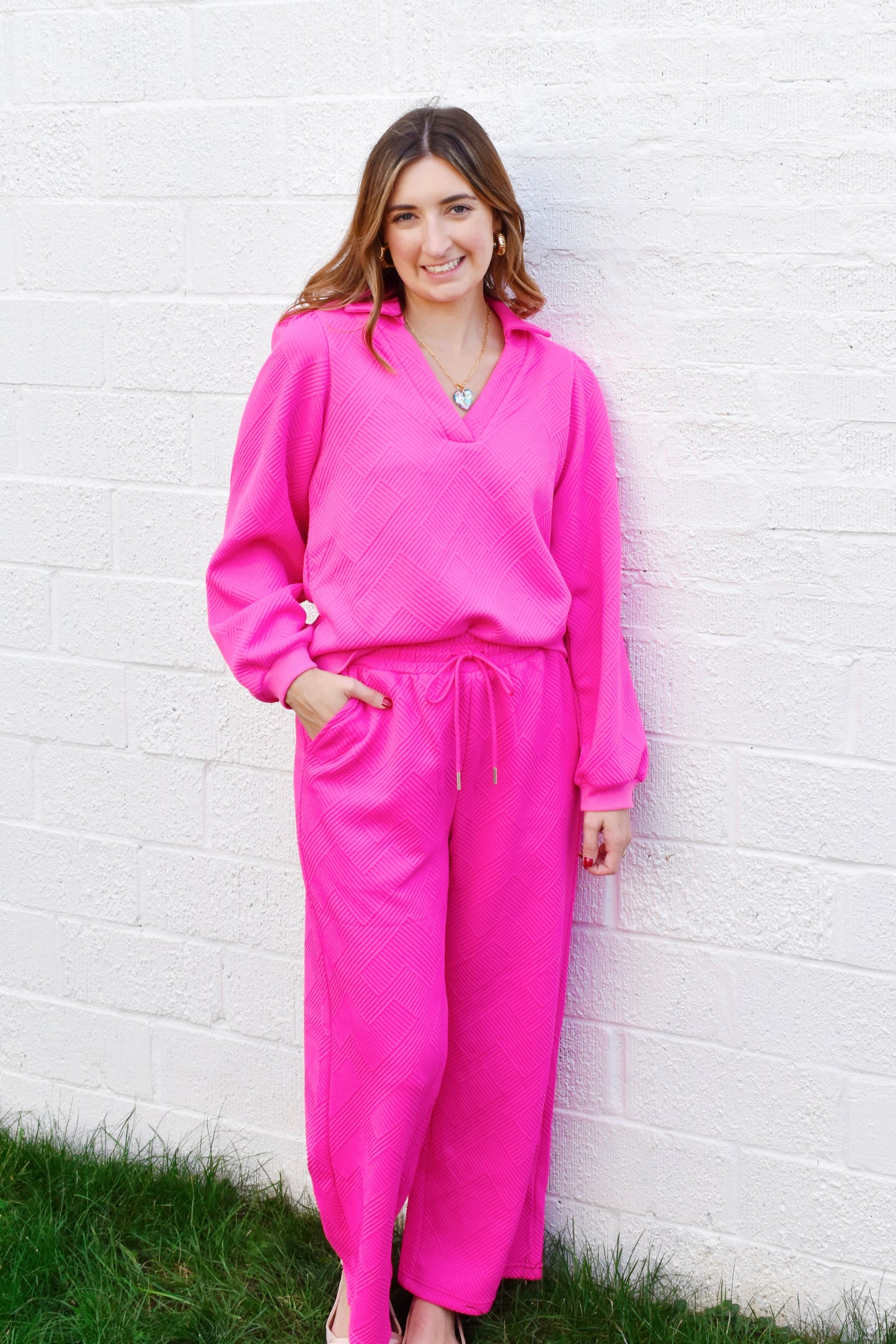 Hot Pink Textured Collared Top