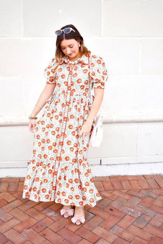 Rust Floral Button Down Midi Dress