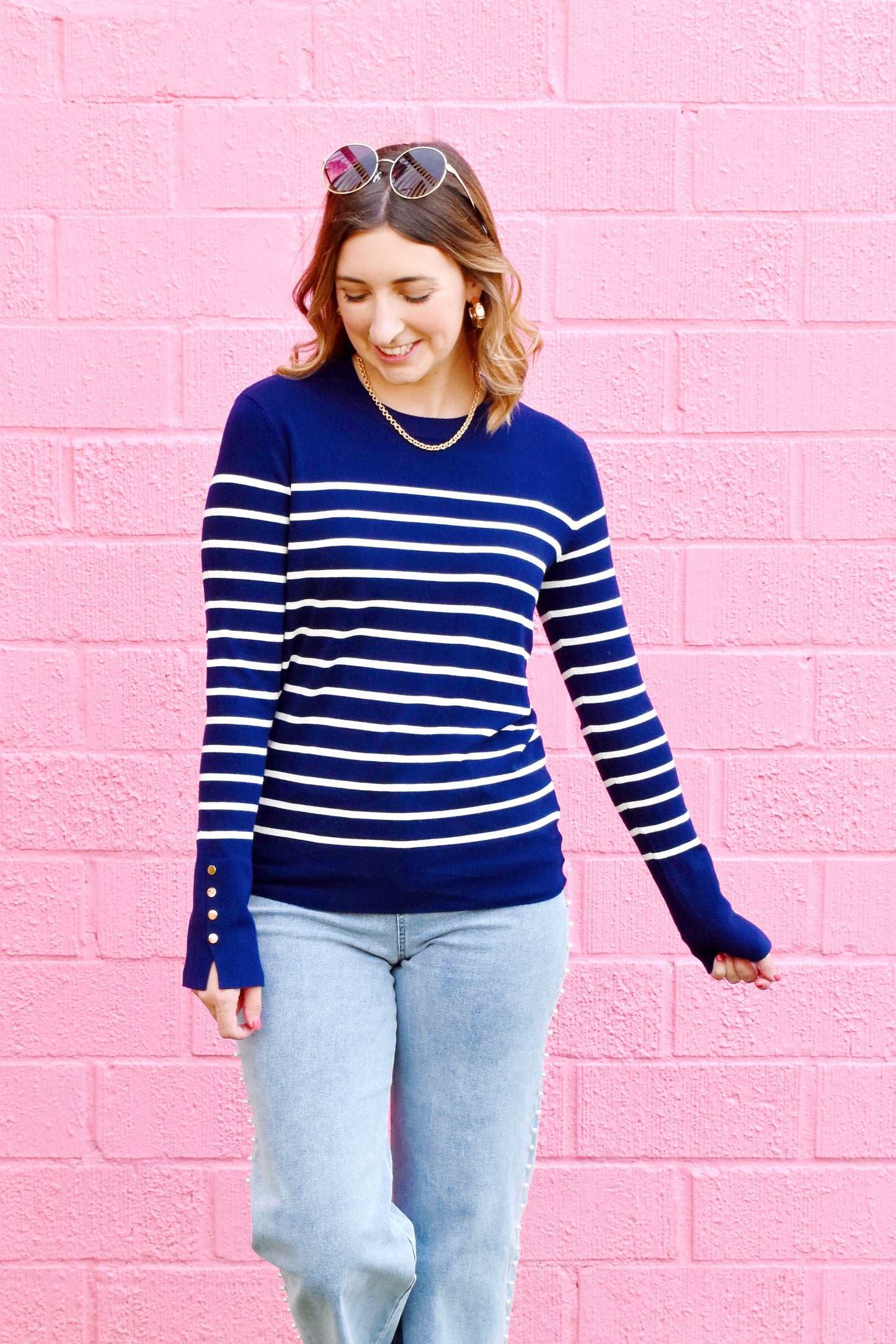 Navy Striped Knitted Top