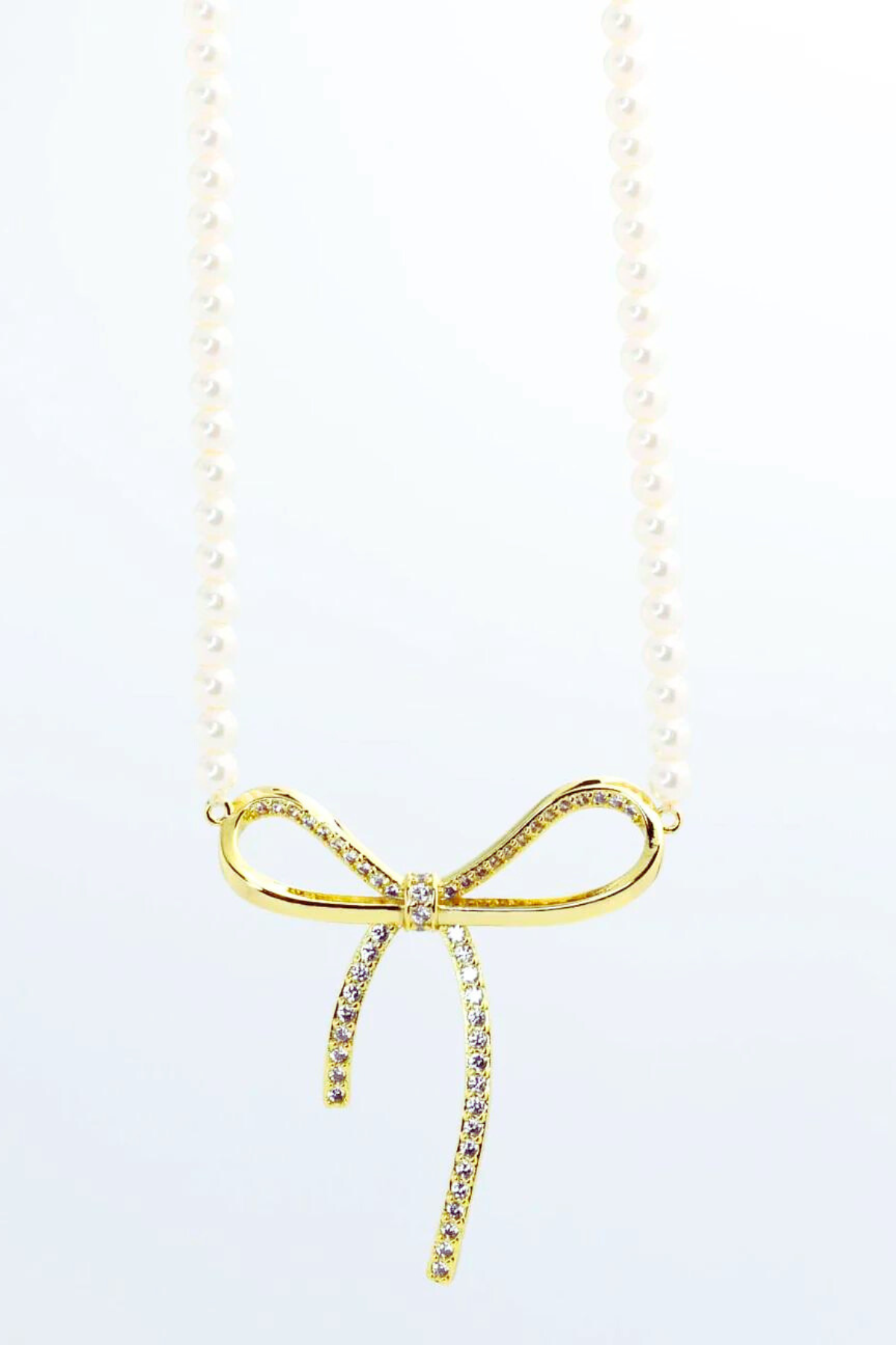 Bow Pearl Gold Plated Necklace