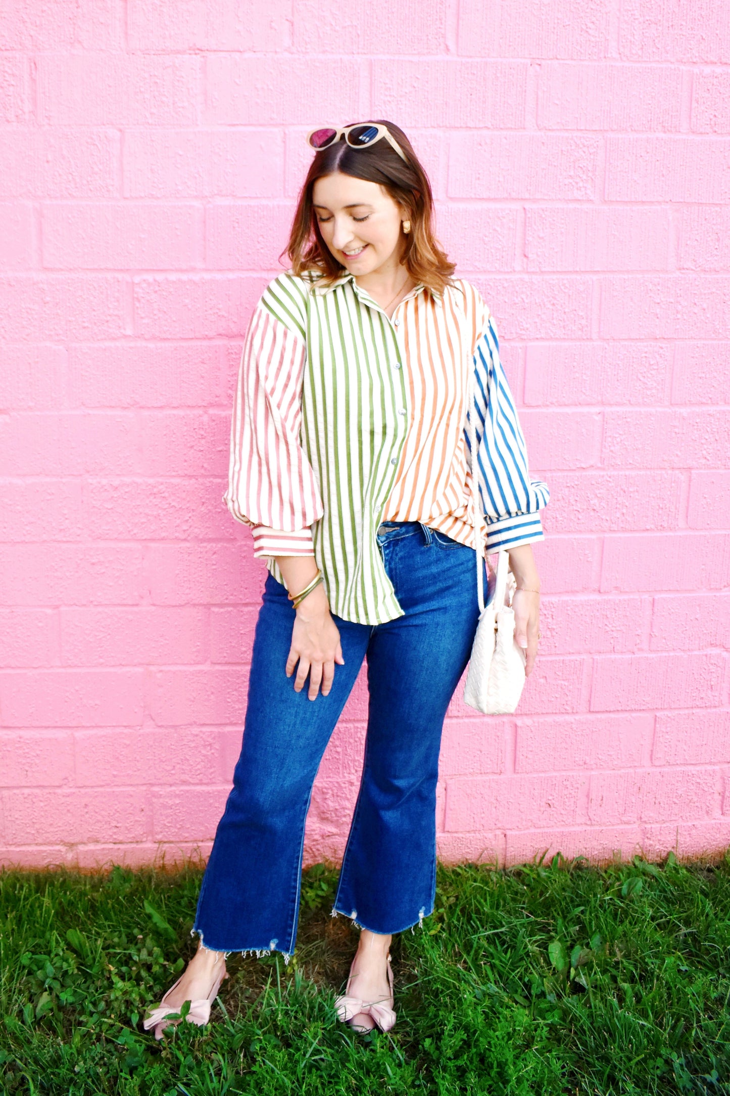 Fall Color Block Striped Button Down