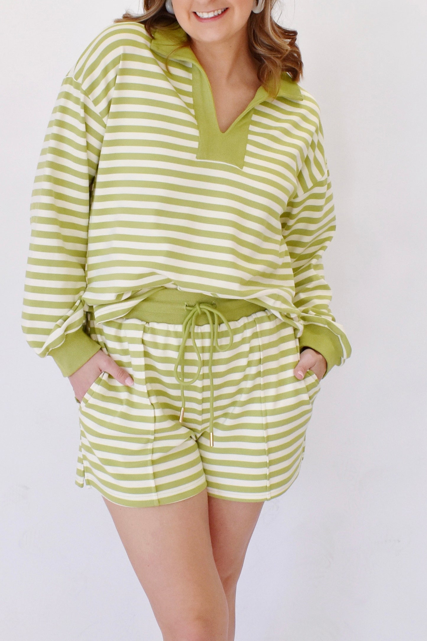 Matcha Striped Drawstring Shorts