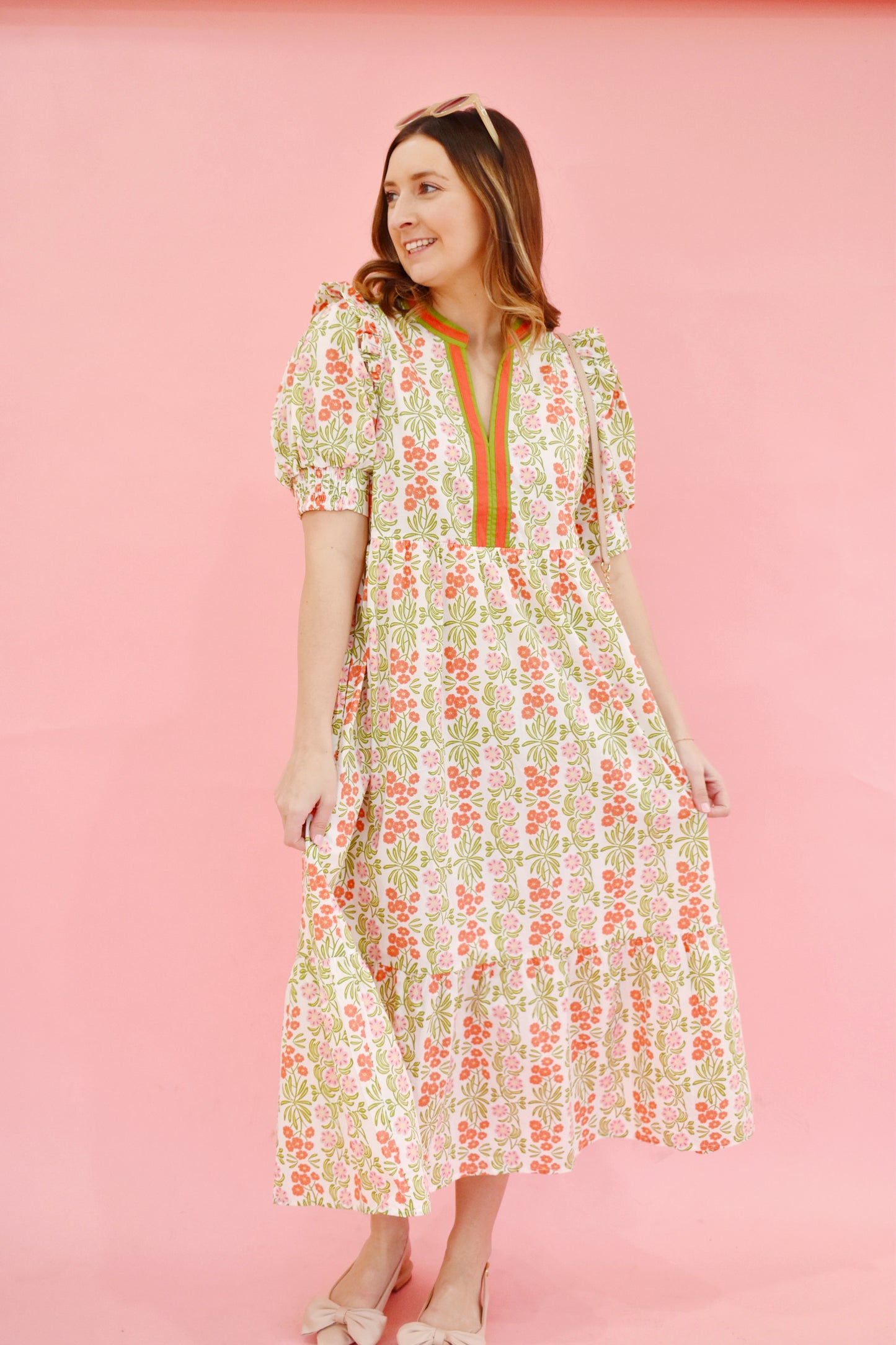 Coral Spring Floral Midi Dress
