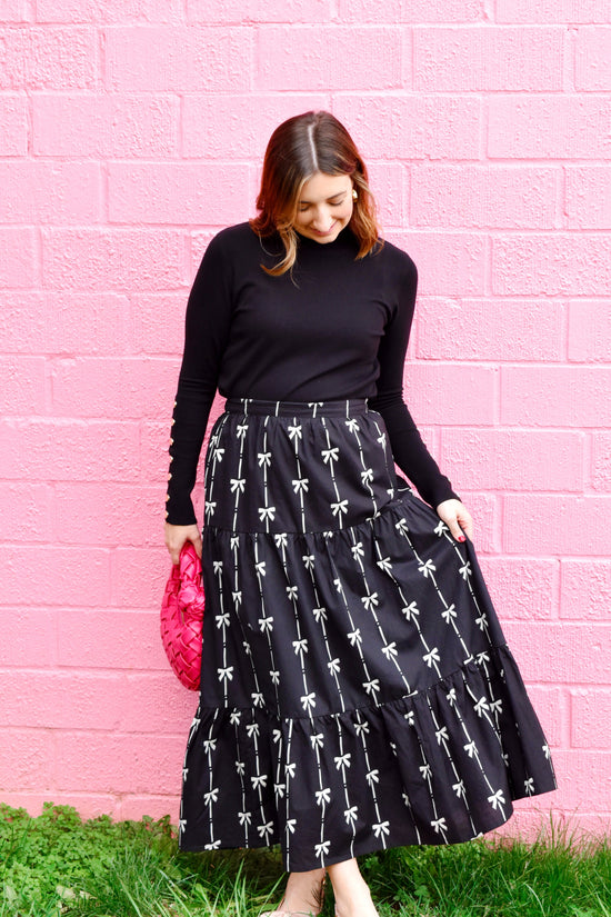 Black Bow Printed Skirt