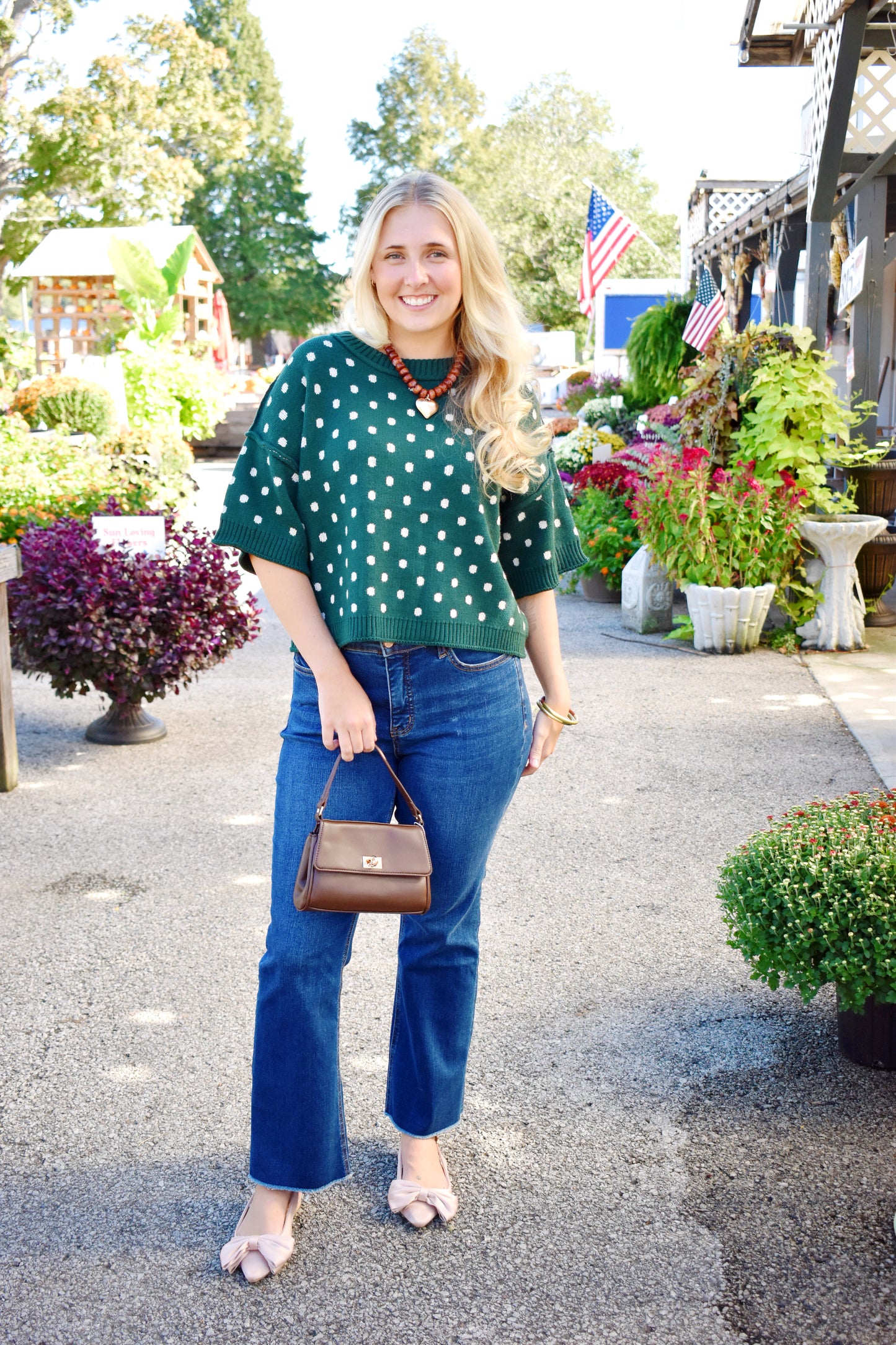 Hunter Green Polka Dot Sweater Top
