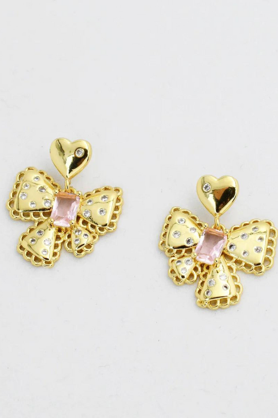 Treasure Jewels Gold Plated Bow Heart Stud