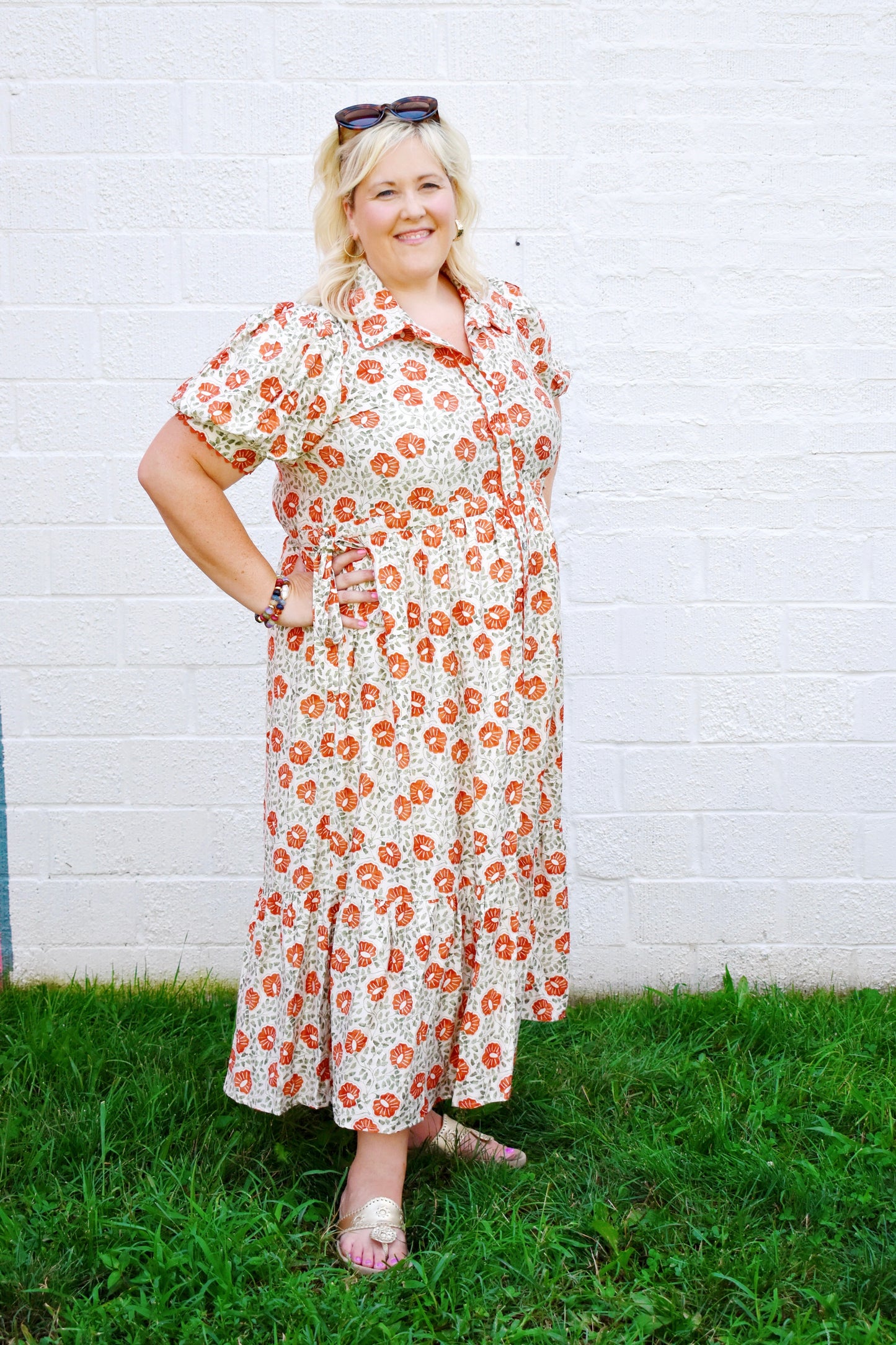 Plus Rust Floral Button Down Midi Dress