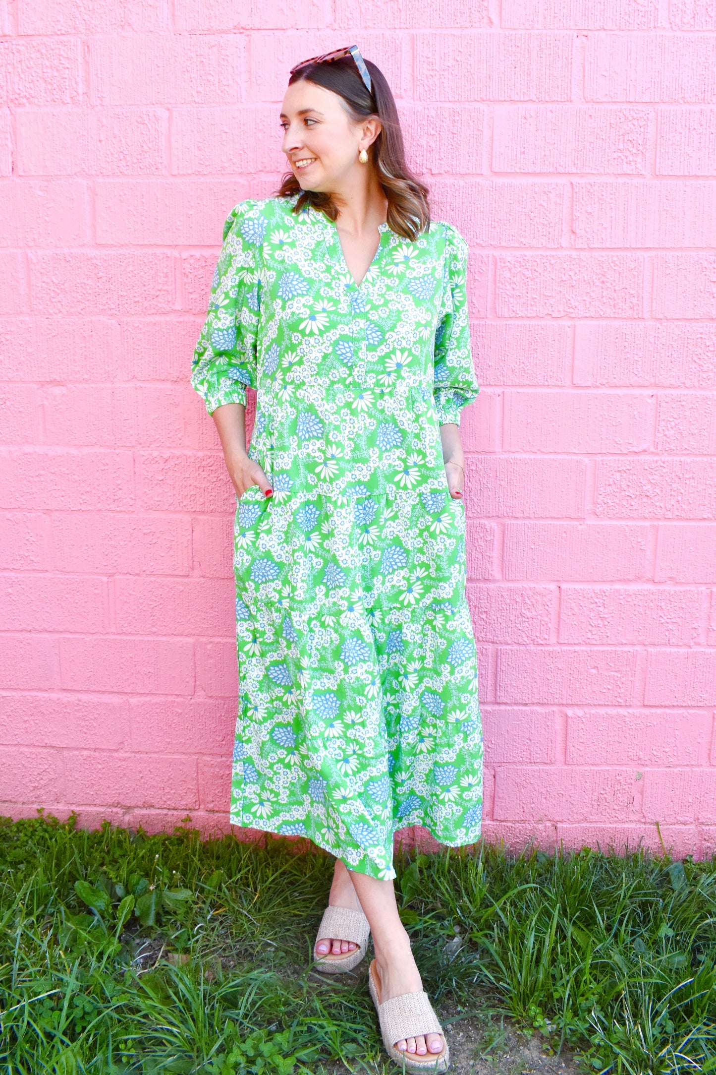 Mary Square Cameron Dress Daisy Chain Green