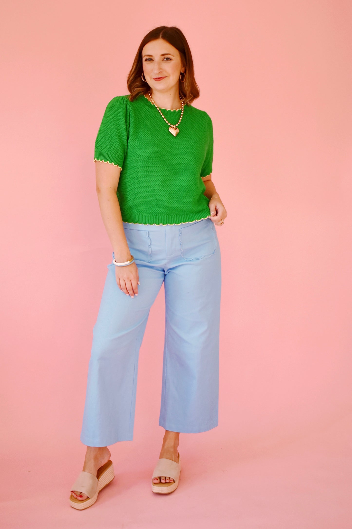 Baby Blue Scallop Pocket Wide Leg Pants