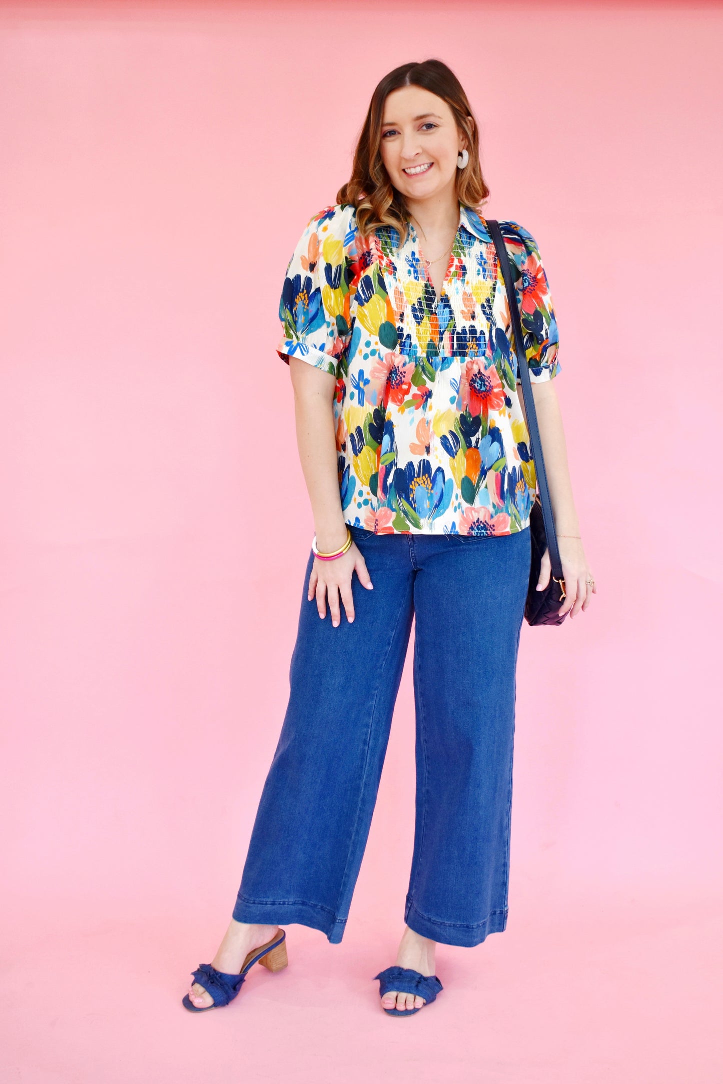 Beautifully Bold Floral Babydoll Collared Top