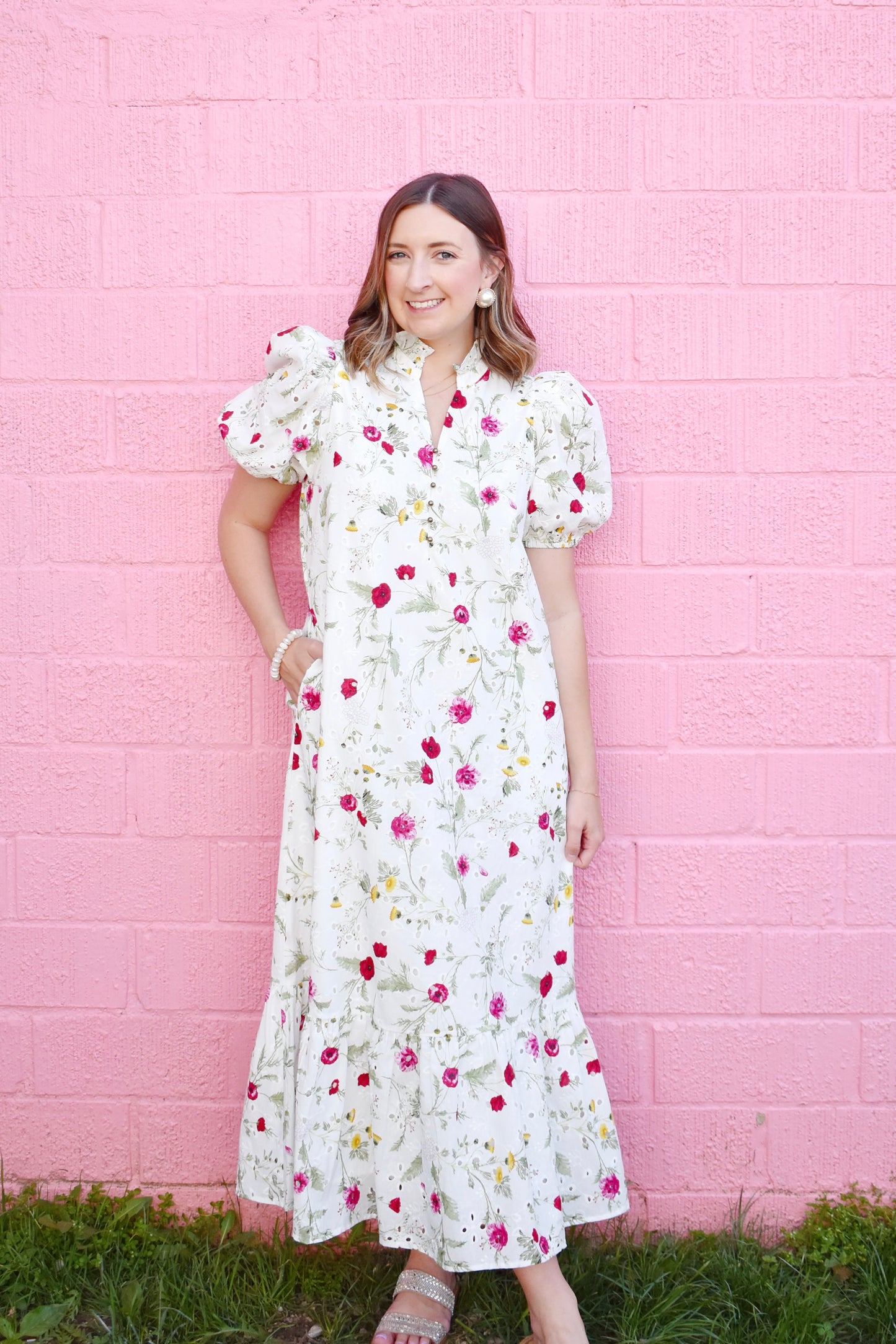 Secret Garden White Eyelet Midi Dress