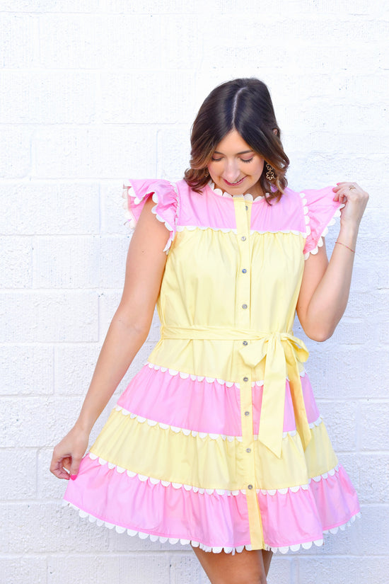 Pink & Yellow Scallop Detail Dress