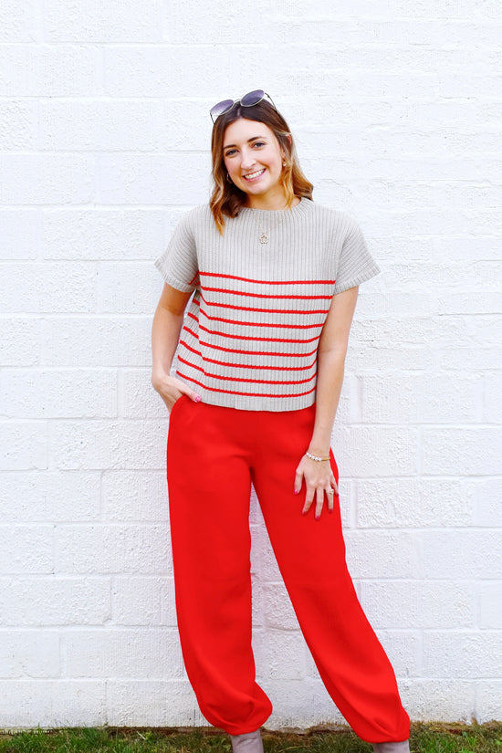 Red Knitted Jogger Pants