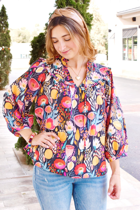 Mustard Bright Floral Fall Blouse