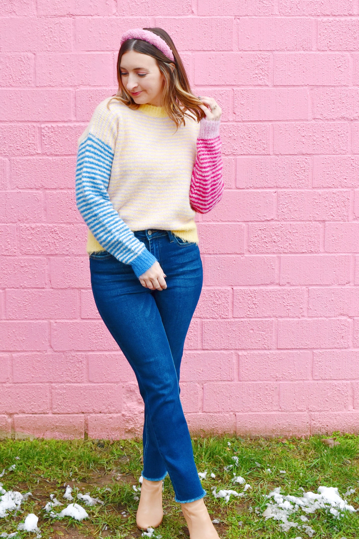Sorbet Stripe Colorblock Fuzzy Sweater