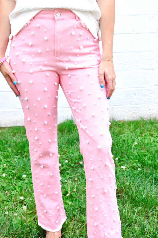 Pink Washed Pearl Fray Edge Jeans