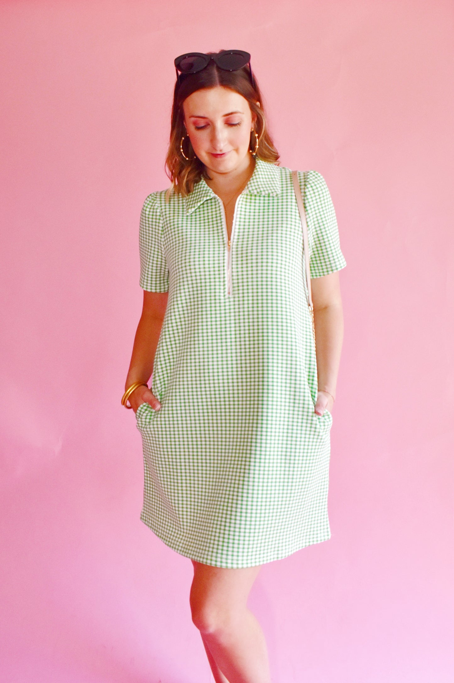 Michele Green Gingham Zip Dress
