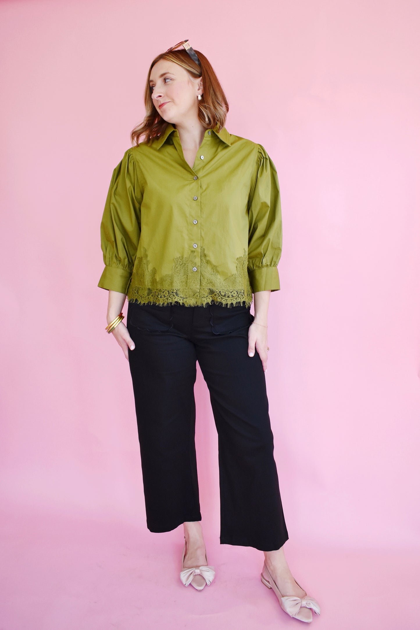 Black Scallop Pocket Wide Leg Pants