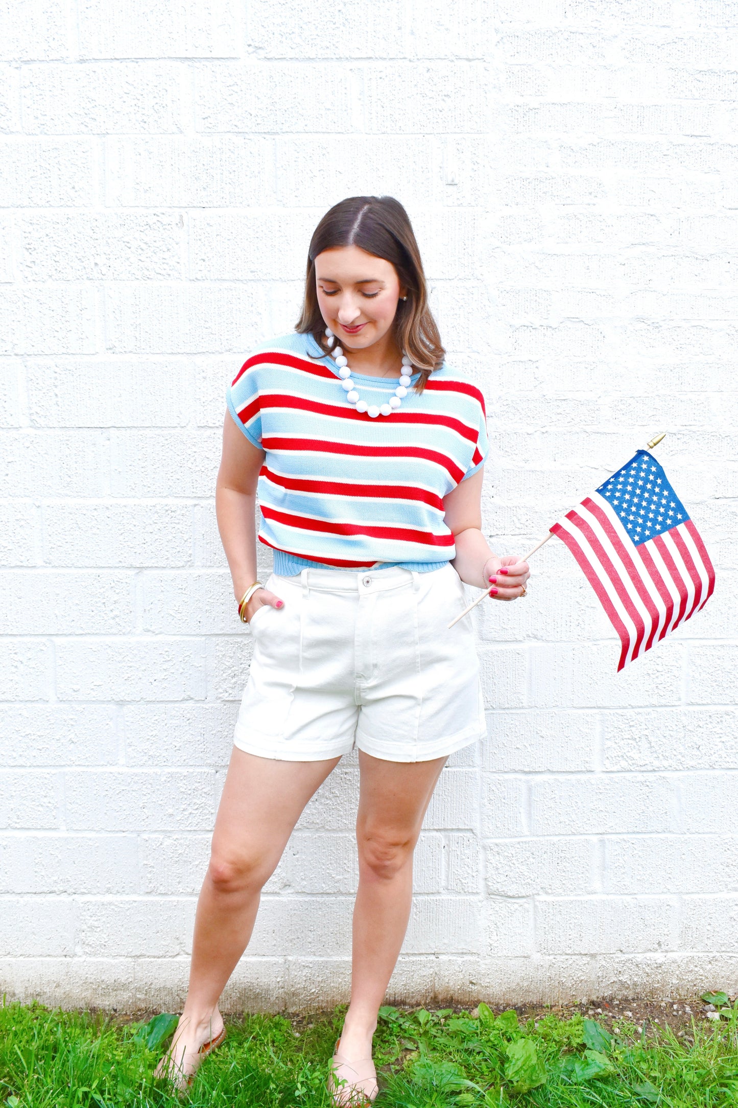 Baby Blue Red Stripe Knit Top