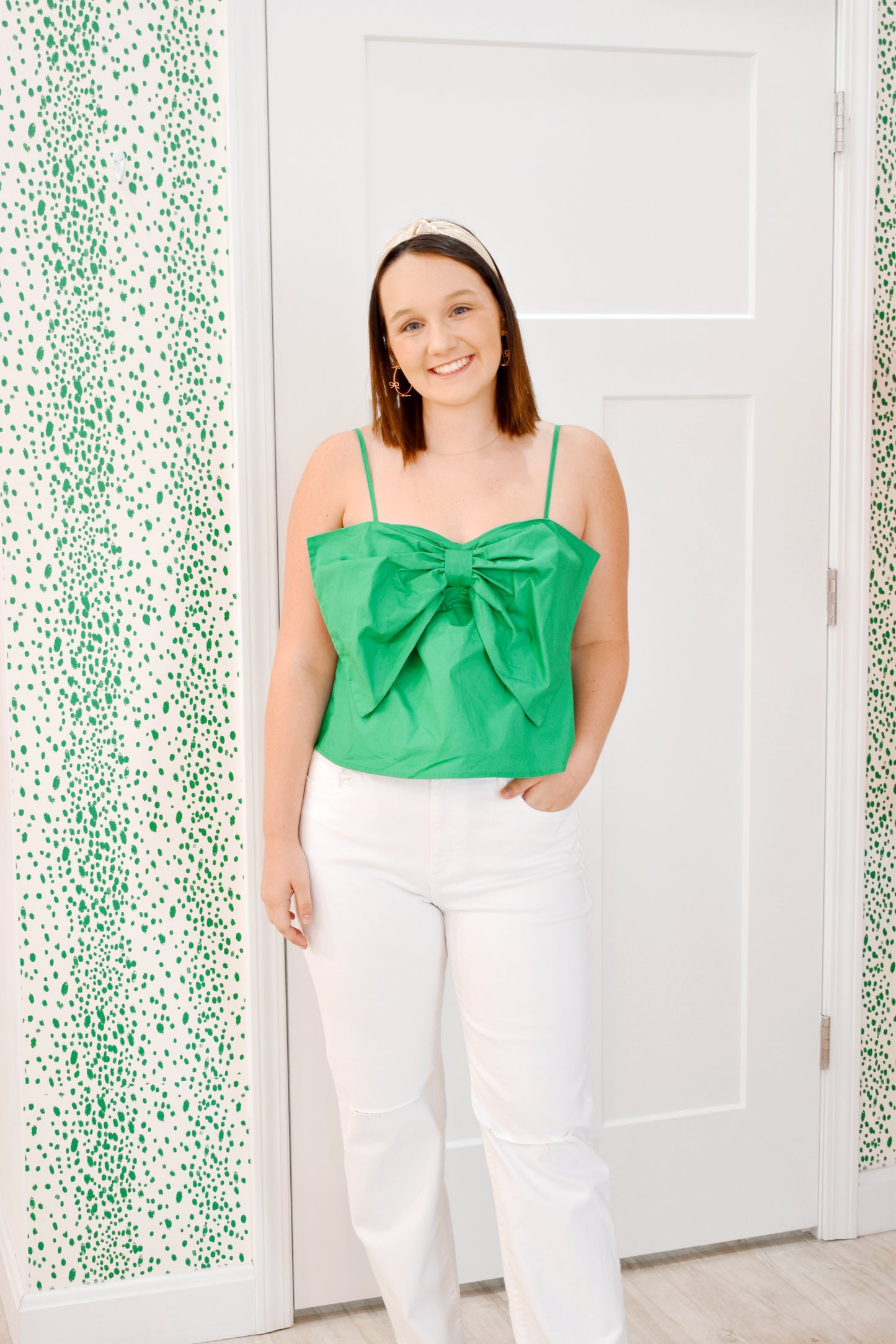 Kelly Green Bow Peplum Top