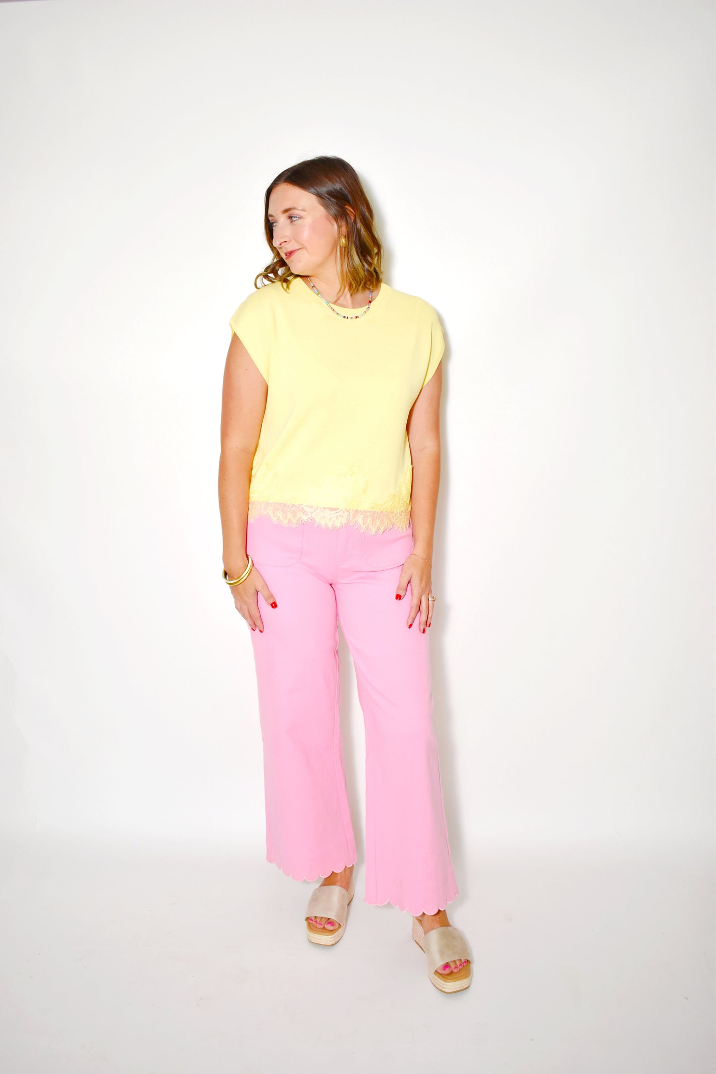 Lemon Lace Trim Knit Top
