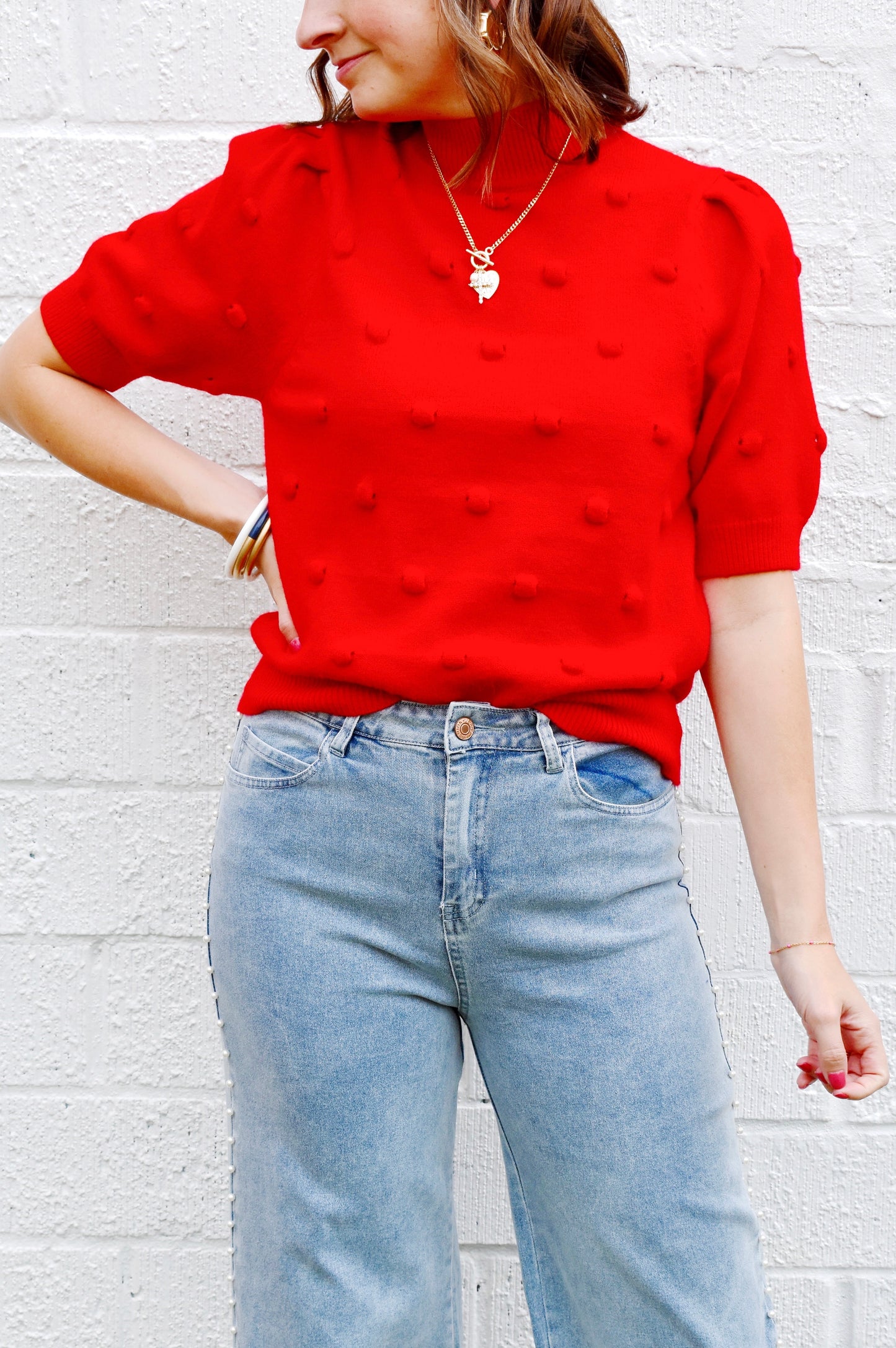 Red Dottie Knit Sweater Top