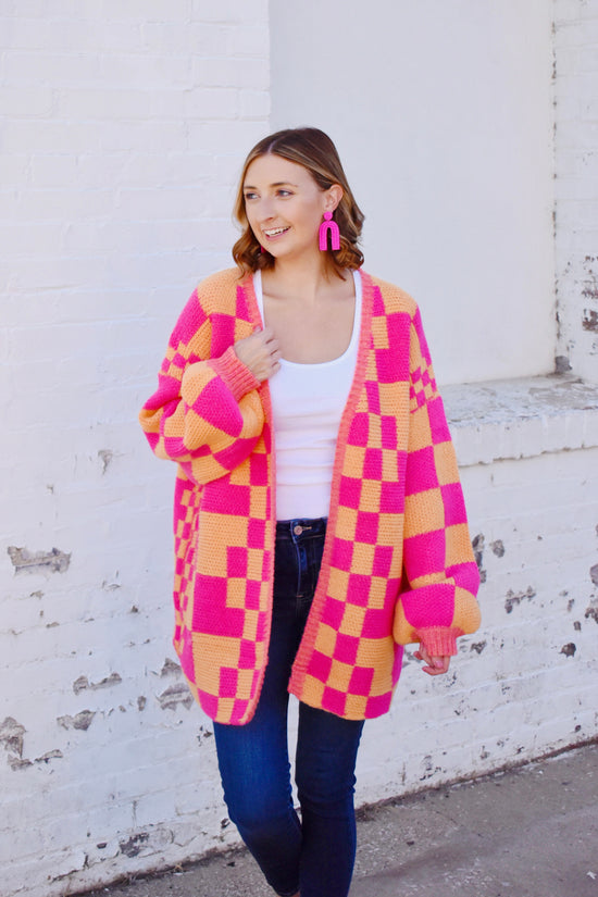 Orange & Pink Checkered Cardigan