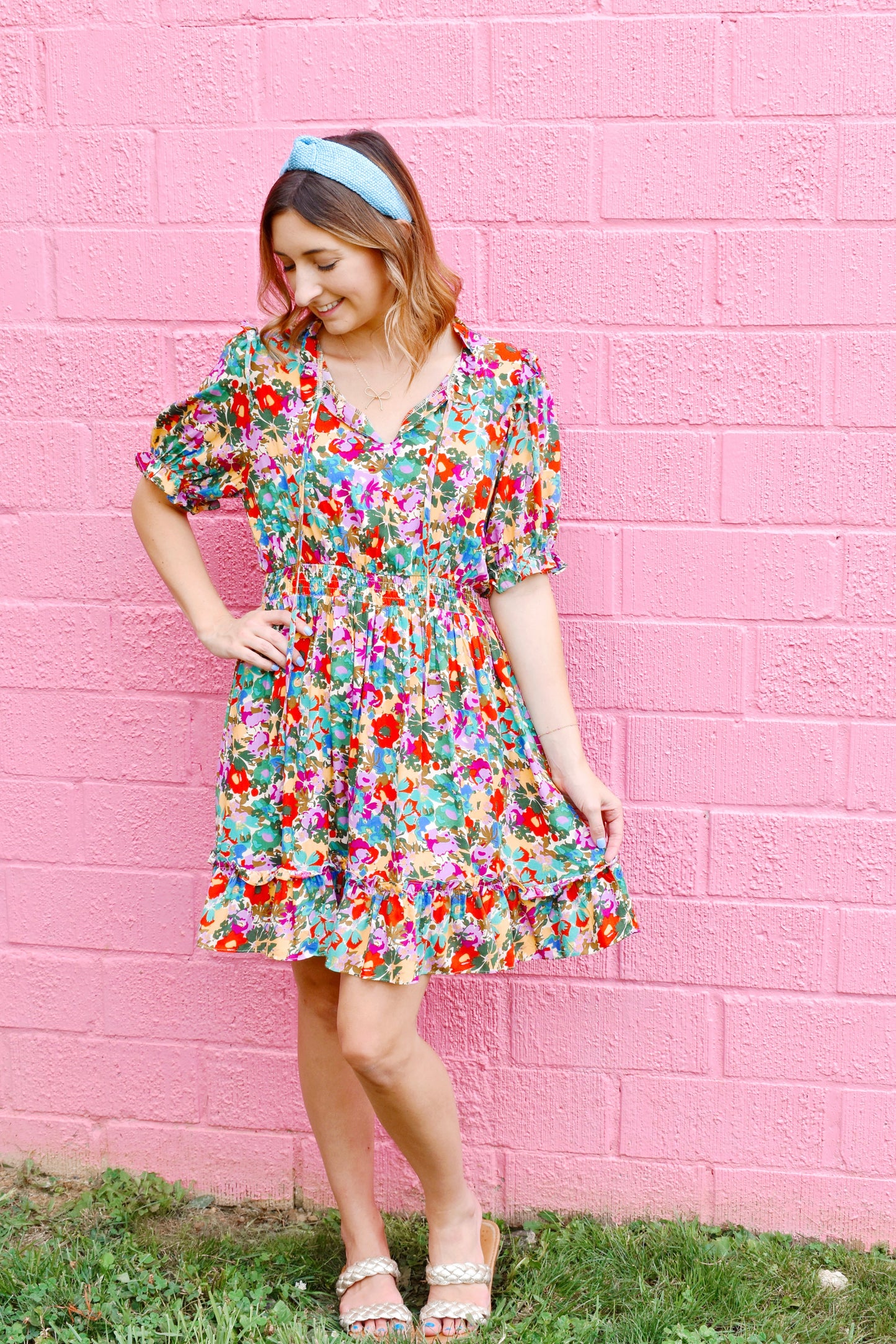 Multi Floral Smocked Waist Dress