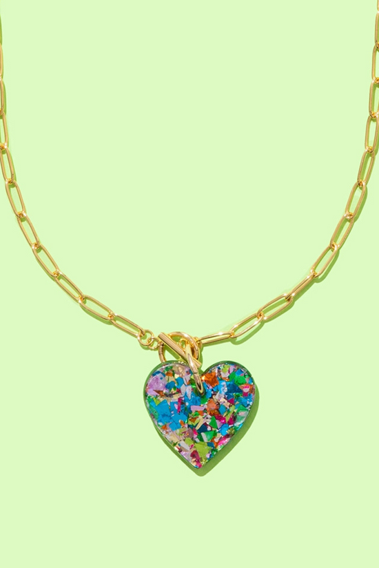 Colorful Confetti Heart Paperclip Necklace