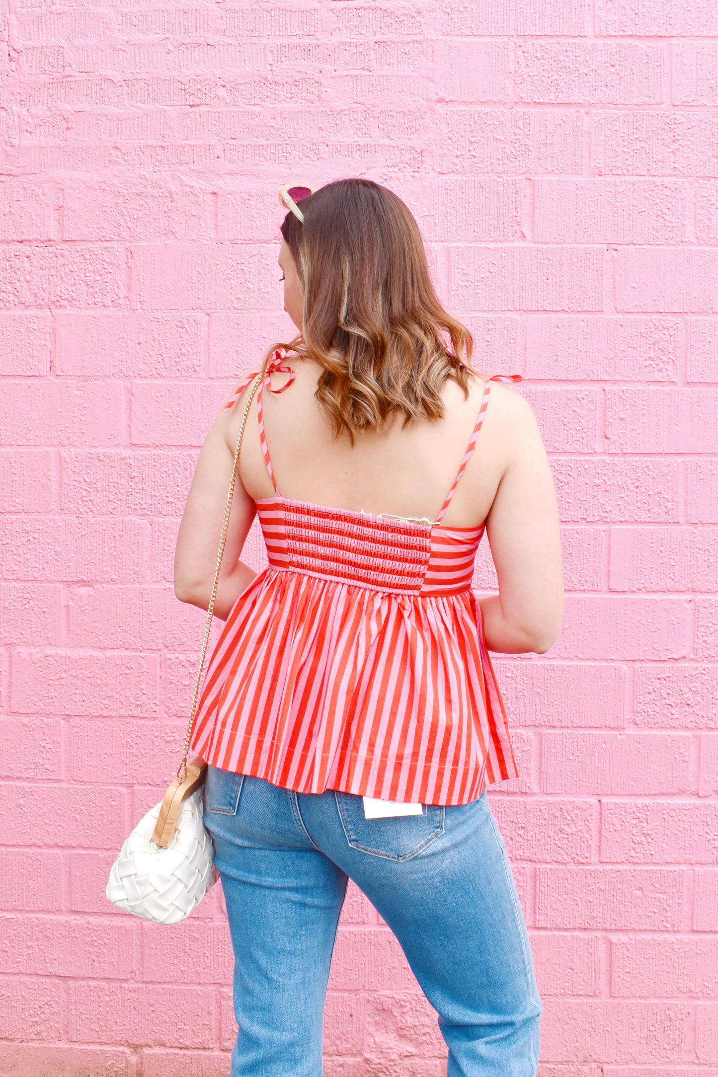 Orange Pink Striped Peplum Top