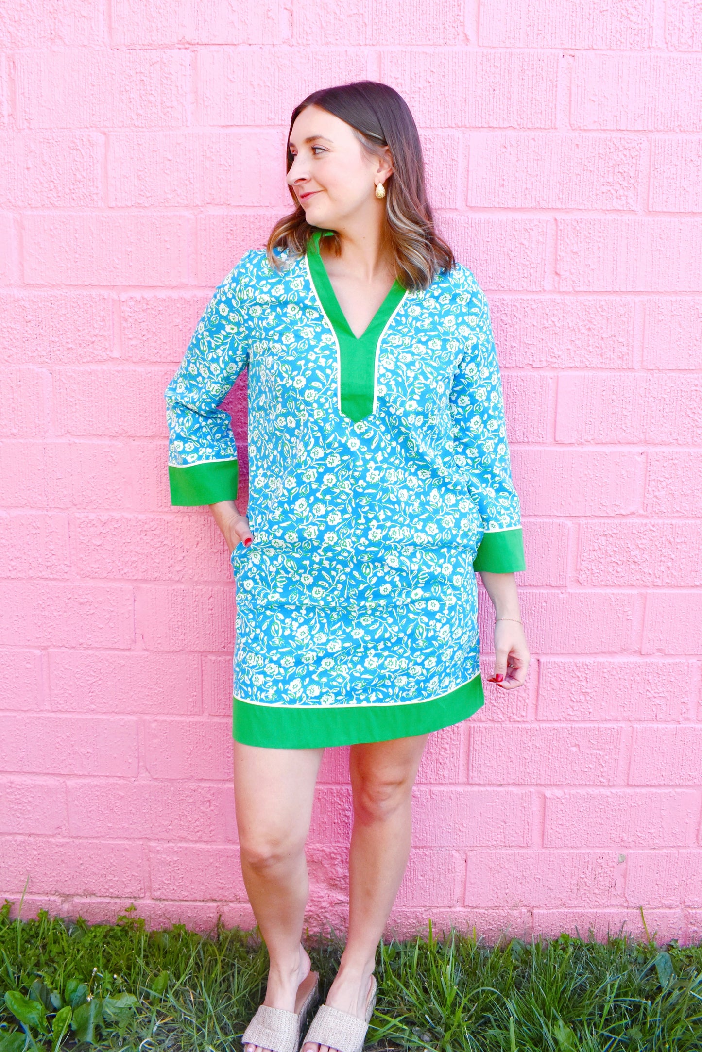 Mary Square Brenda Dress Meadow Line Blue