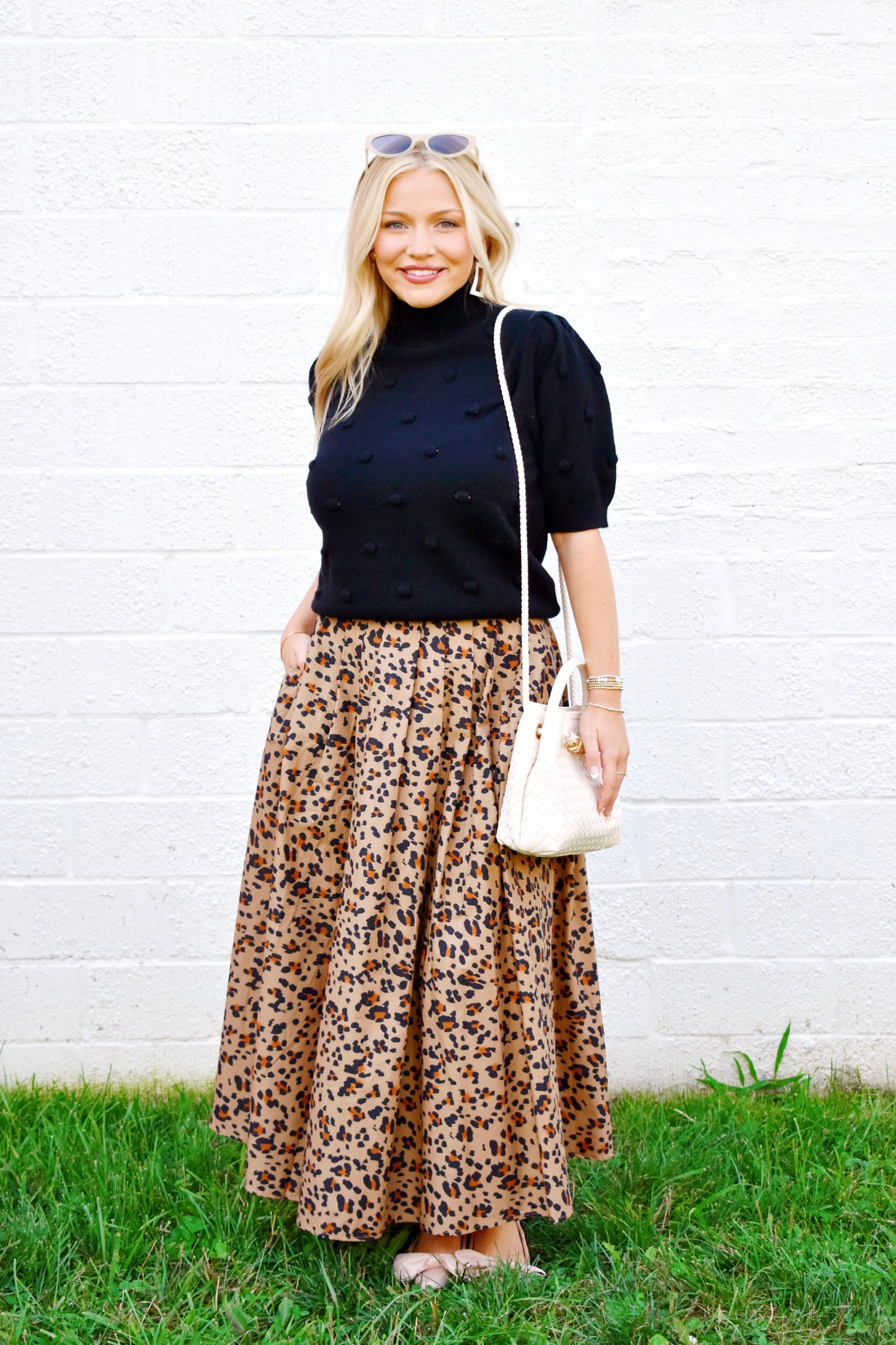 Camel Leopard Print Midi Skirt
