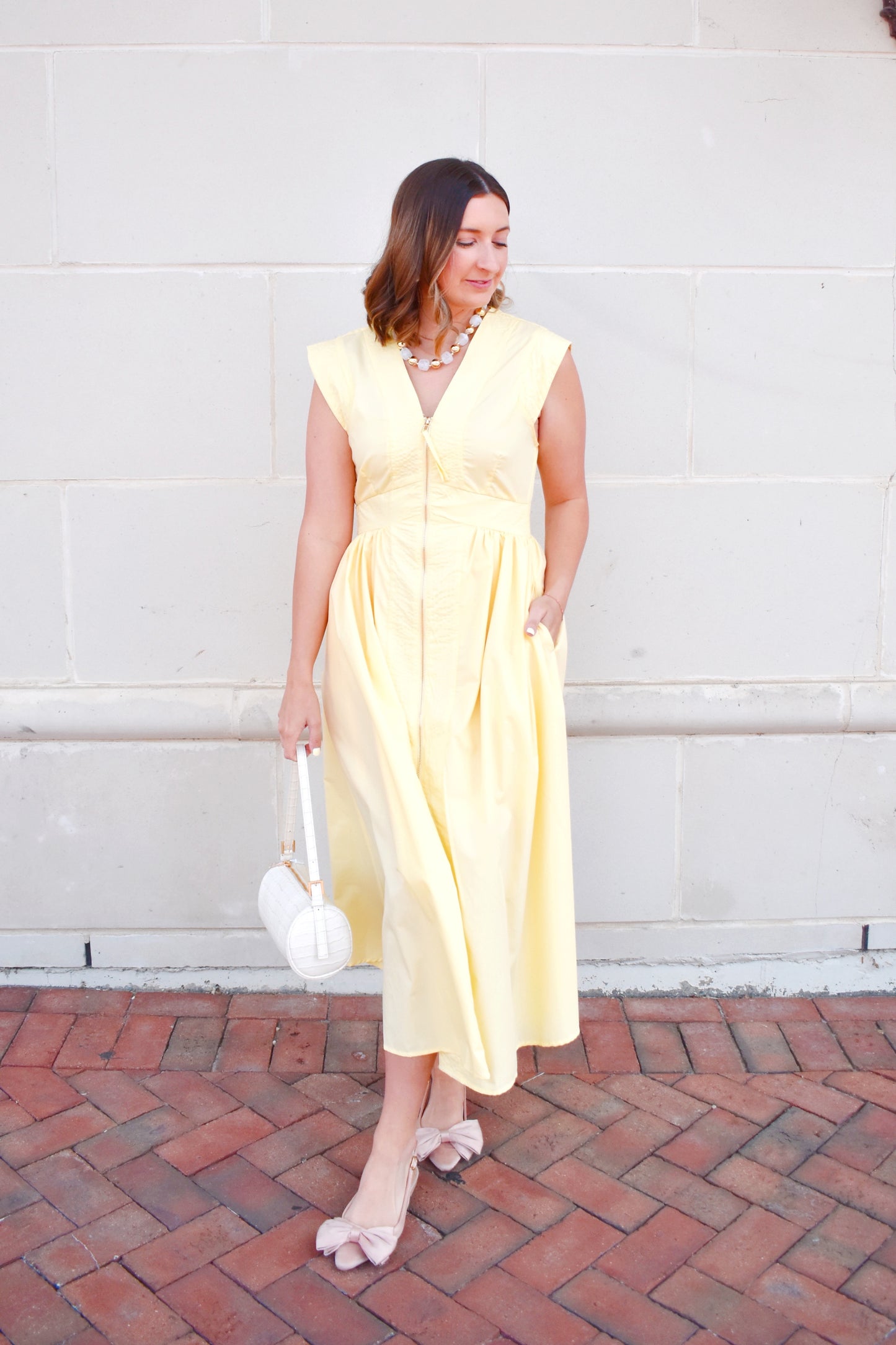 Lemon Zip Up Midi Dress