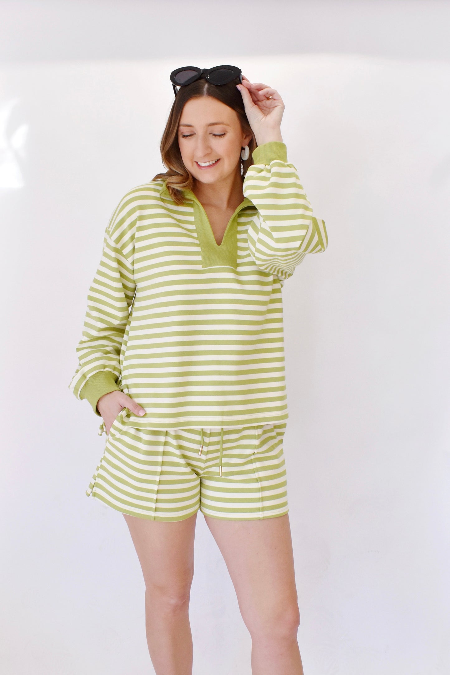 Matcha Striped Collared Top