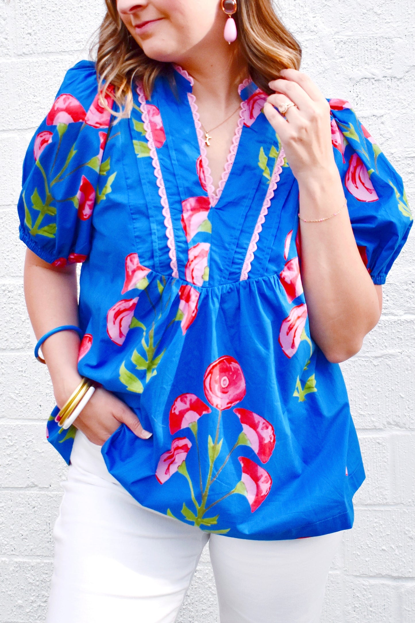 Royal Red Floral Babydoll Blouse