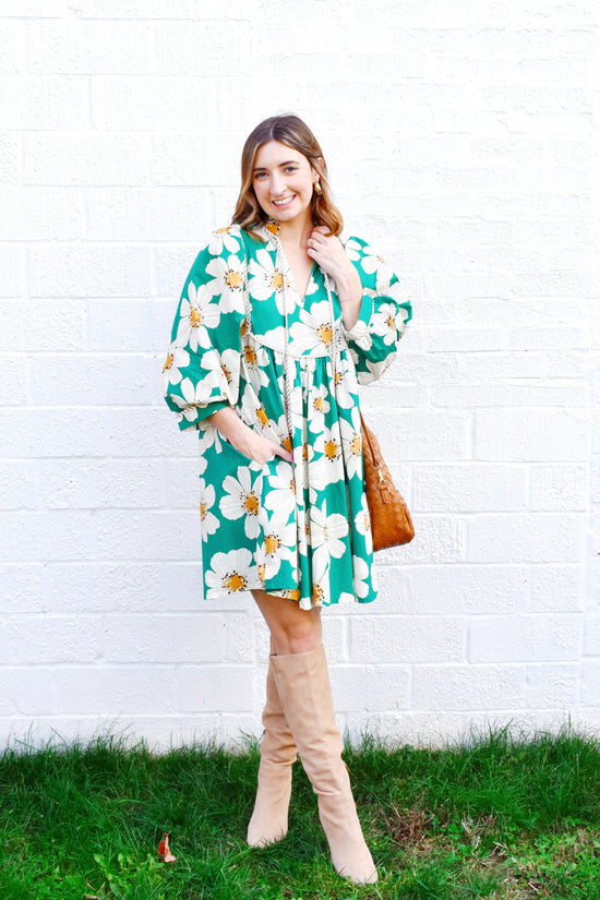 Green Marigold Floral Dress