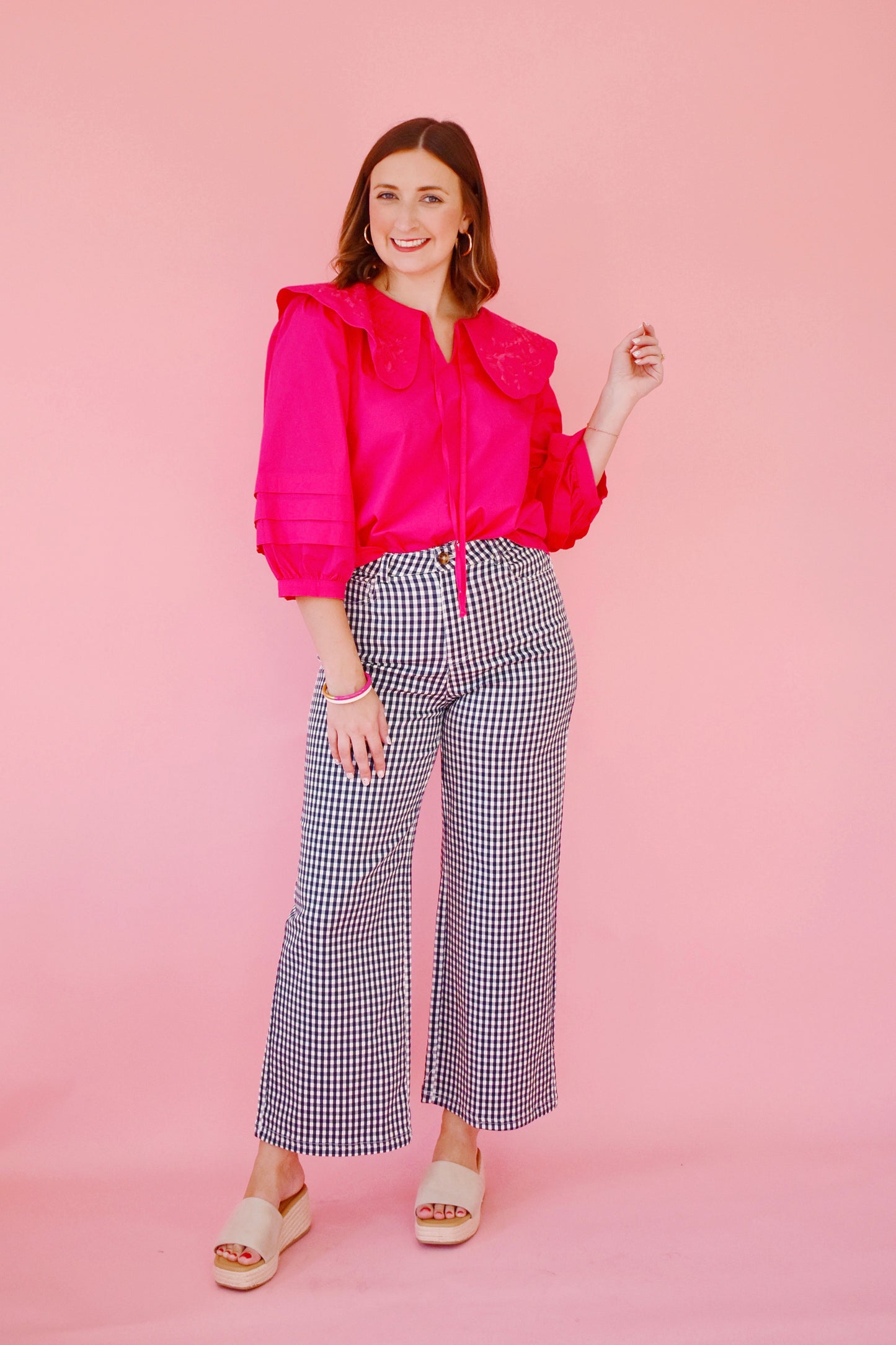 Fuchsia Embroider Collared Blouse