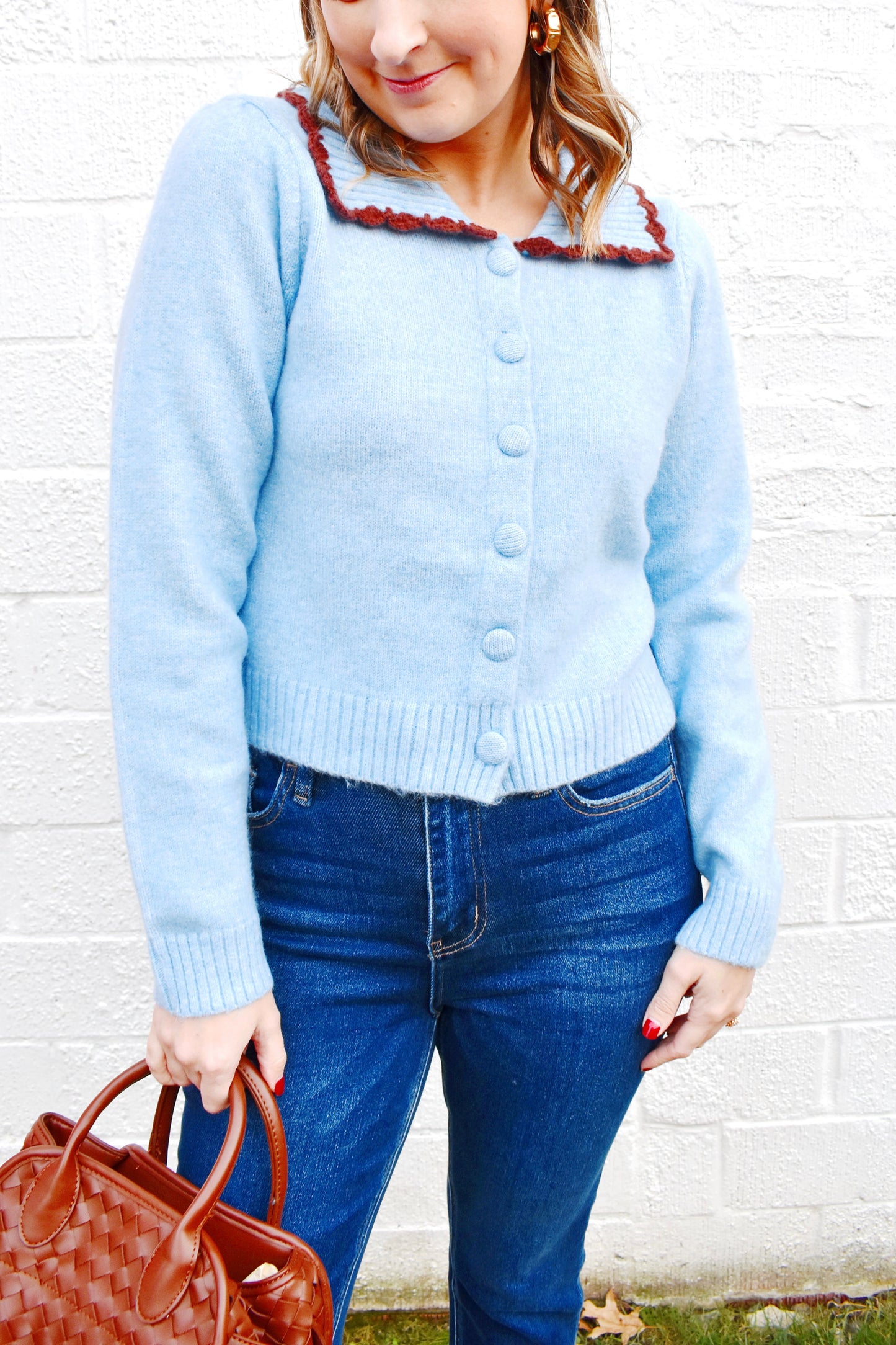 Blue Scallop Collar Cardigan Sweater