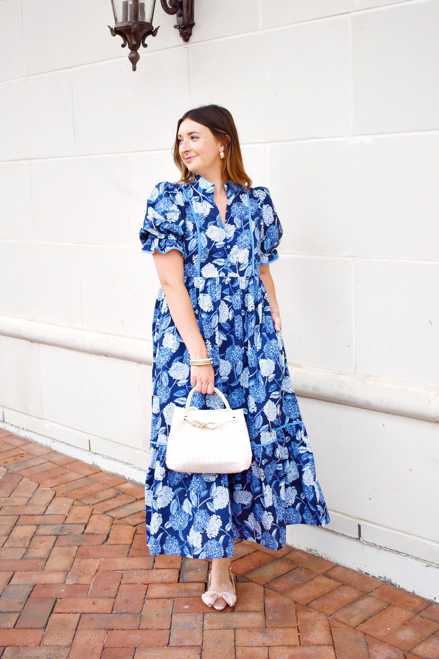 Navy Hydrangea Midi Dress