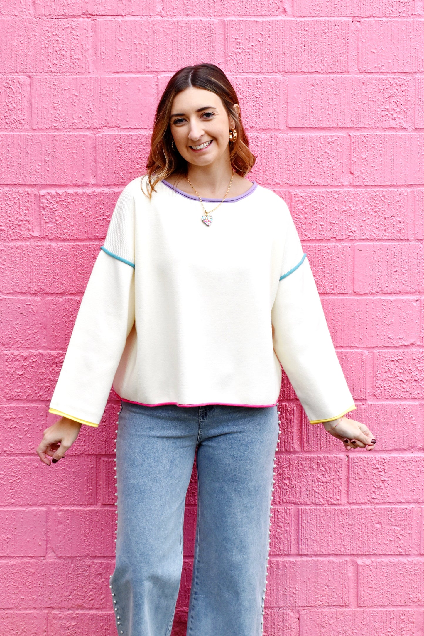 Cream Multi Trim Sweater