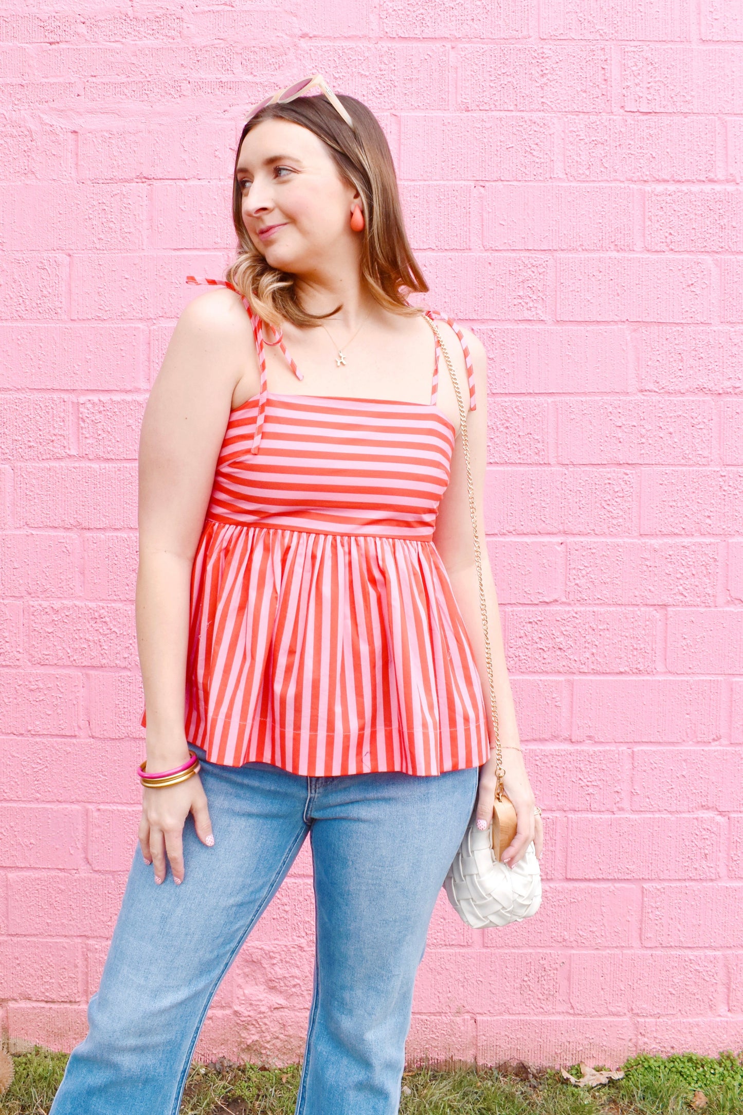 Orange Pink Striped Peplum Top