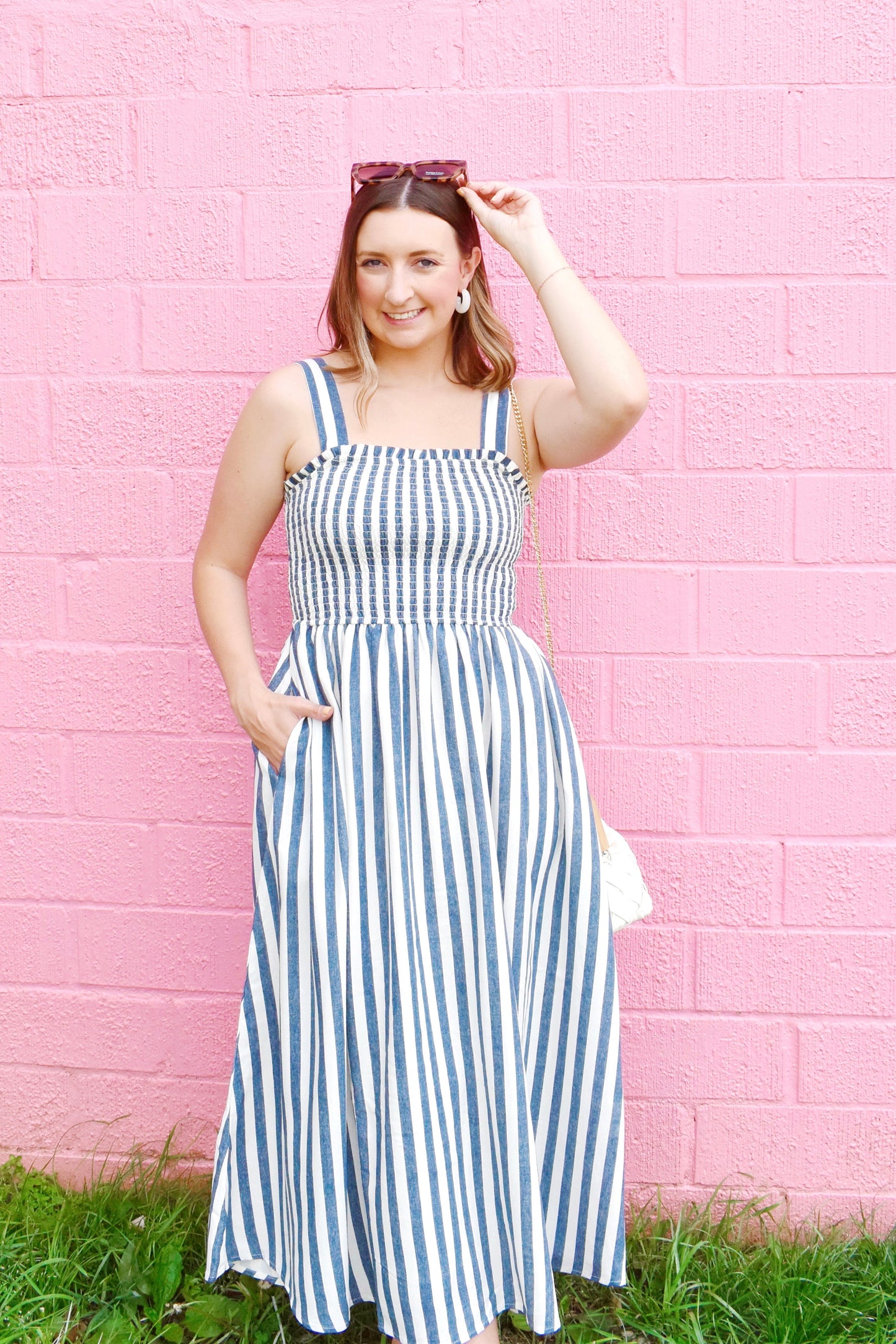 Navy Striped Smock Maxi Dress