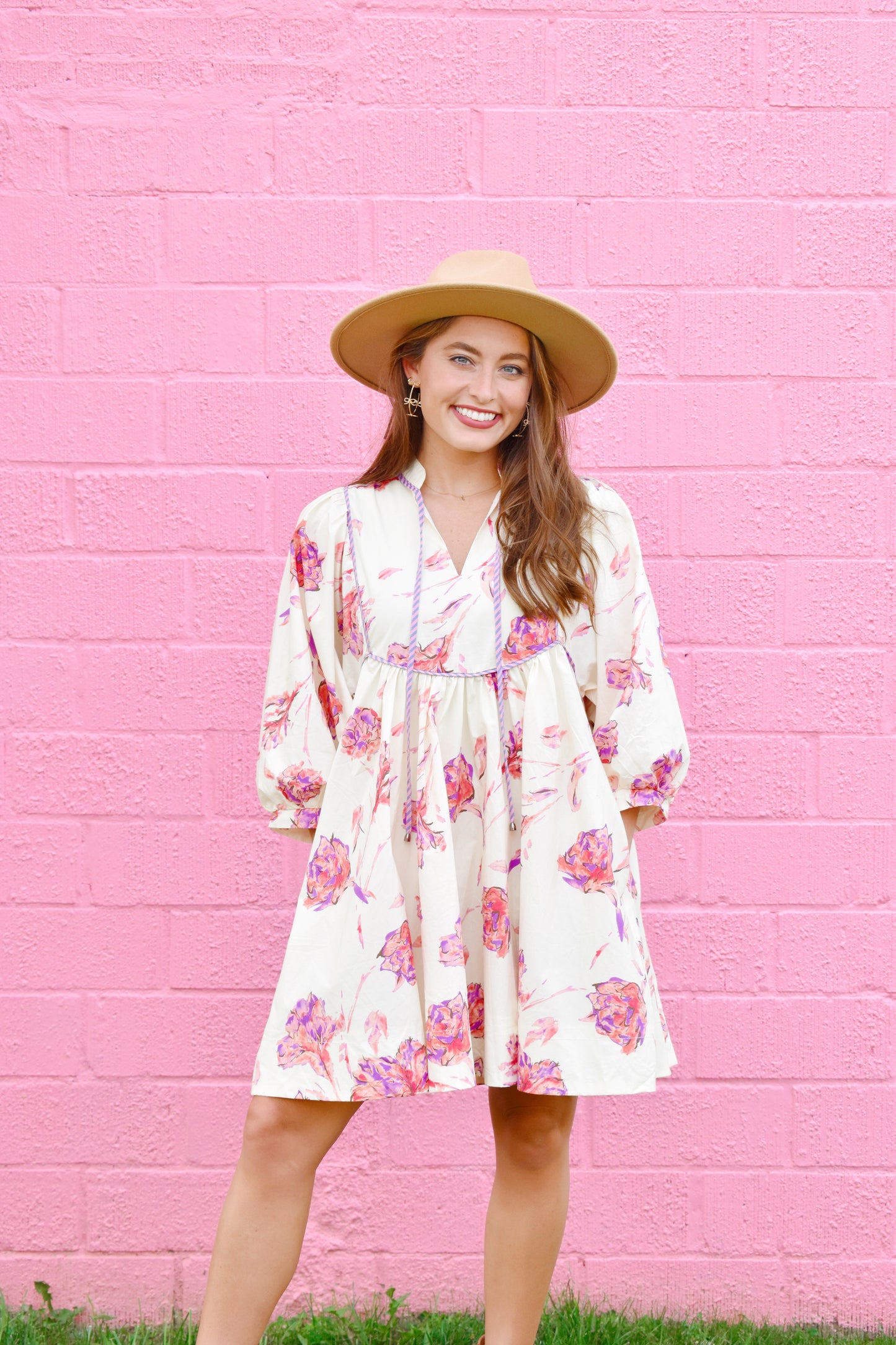 Cream Pink Floral Dress