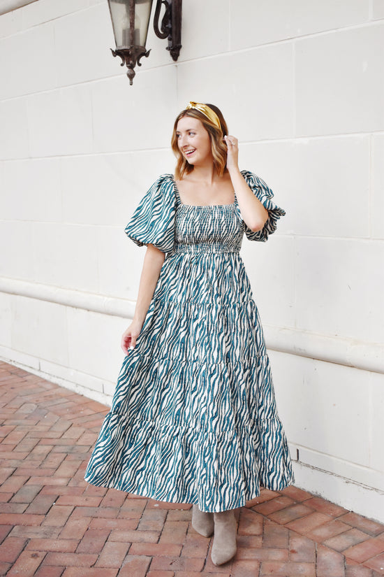 Teal Zebra Print Midi Dress Confetti Boutique Teal Zebra Print Midi Dress Confetti Boutique