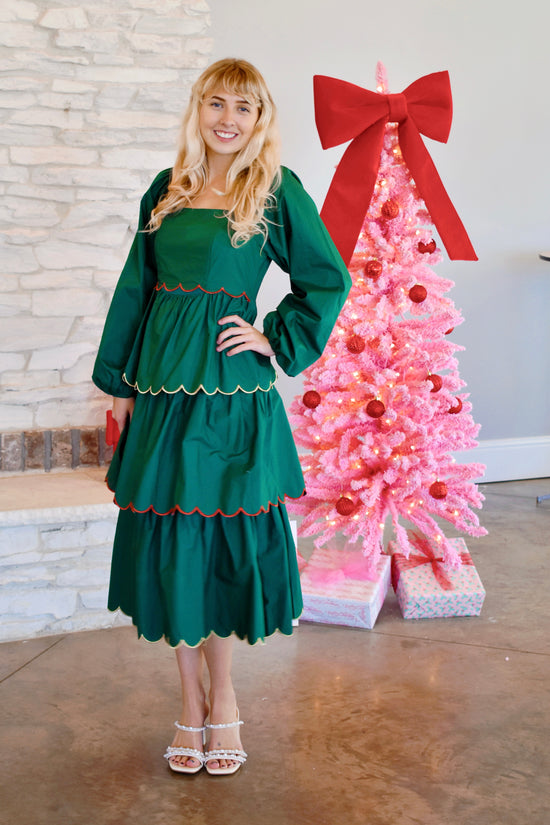 Green Tiered Scallop Trim Midi Dress Confetti Boutique Green Tiered Scallop Trim Midi Dress Confetti Boutique