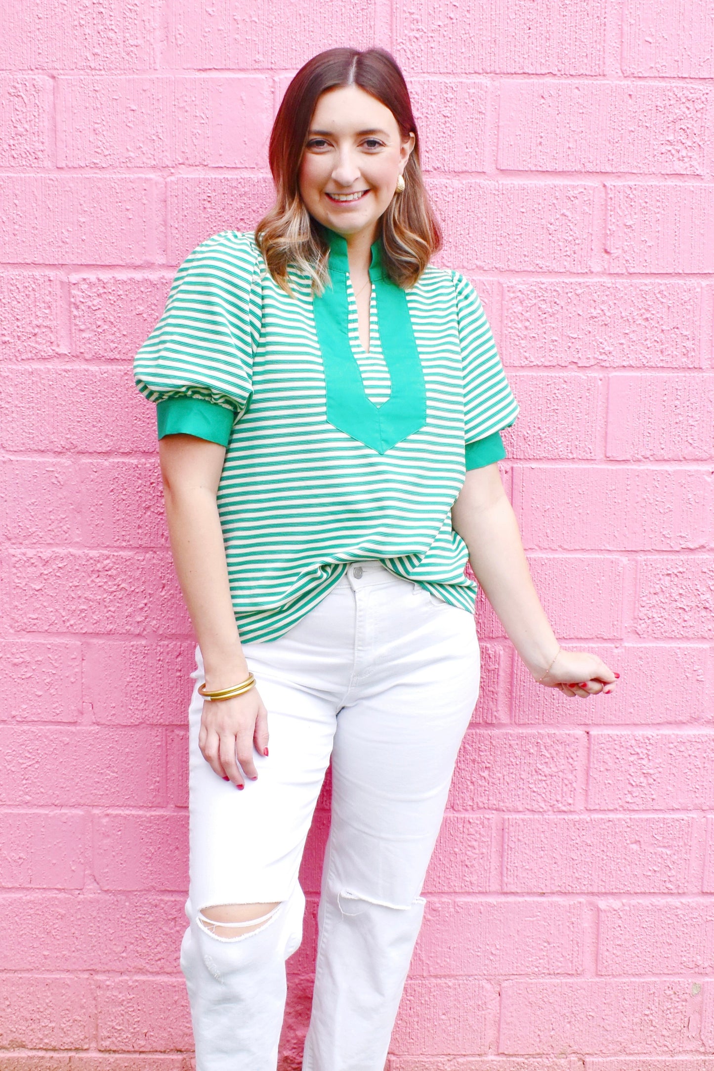 Green Stripe Contrast Top